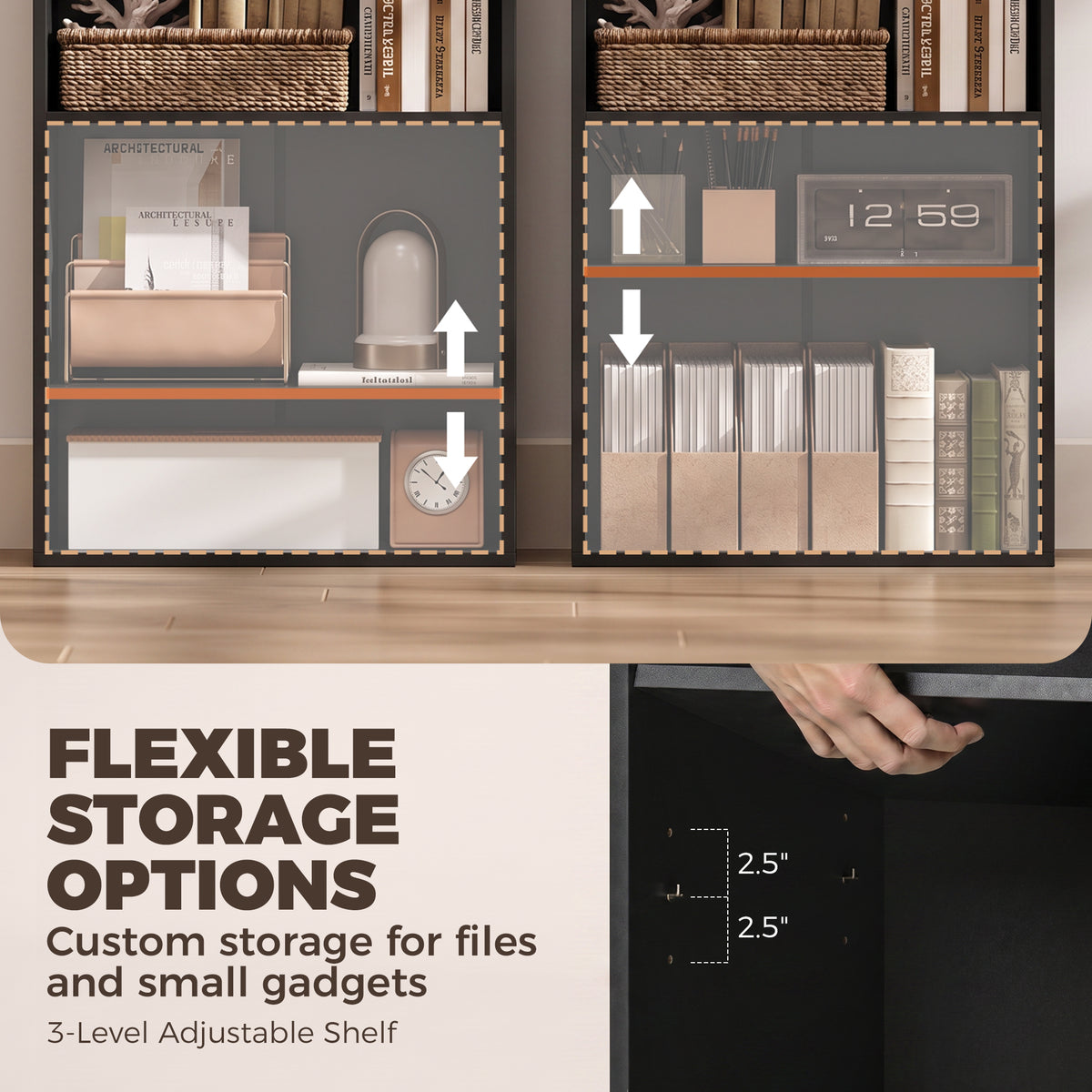 Foldable Convertible Writing Table with Storage Shelves, Bag, Wall-Mounted Space-Saving Computer Desk, Black