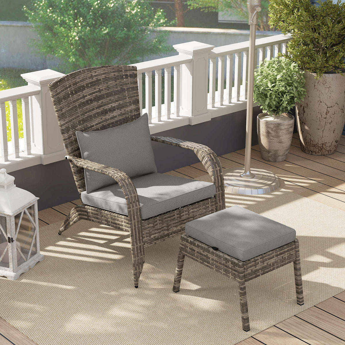 Wicker Adirondack Chair Fire Pit Chair w/ Ottoman & Cushions, Gray