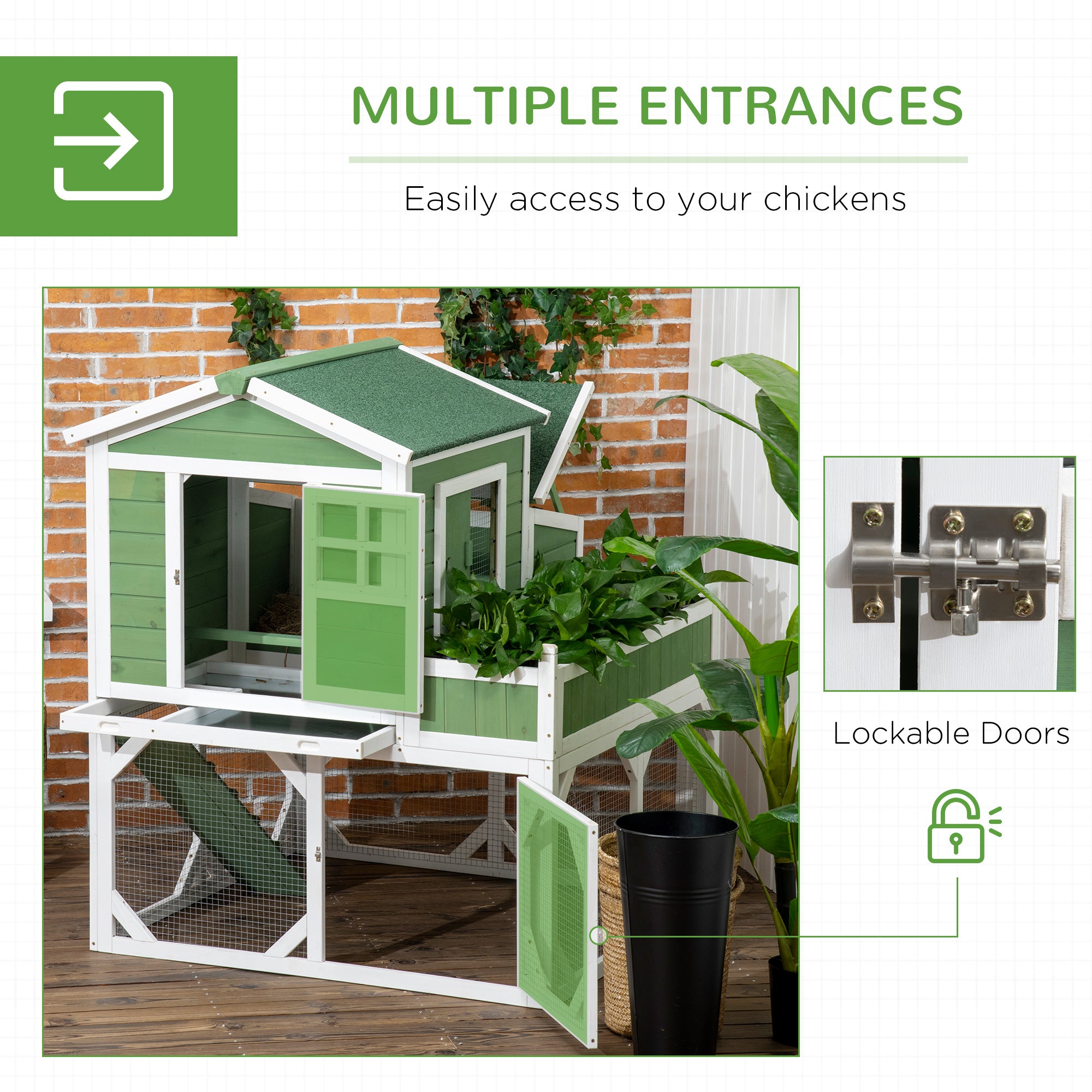 49" Small Chicken Coop Hen House with Garden Space, Chicken House Outdoor Run Cage with Weather Protection, 2-4 Birds, Green - Green - Image 5