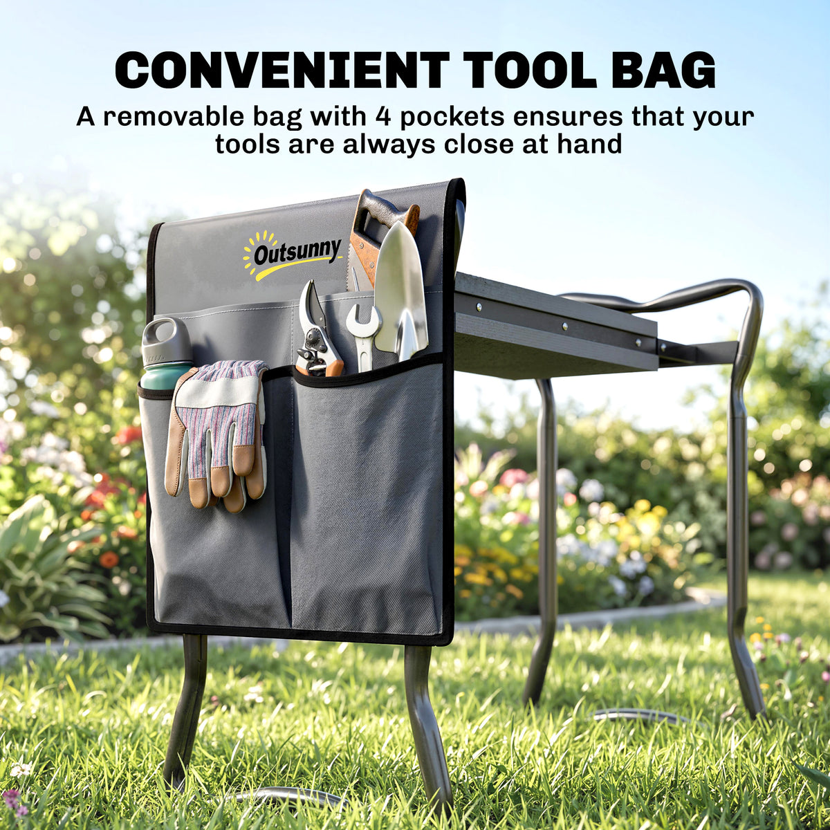 2-In-1 Garden Kneeler and Seat, Heavy Duty Foldable Garden Stool with Soft EVA Pad and Tool Pouch, Gray