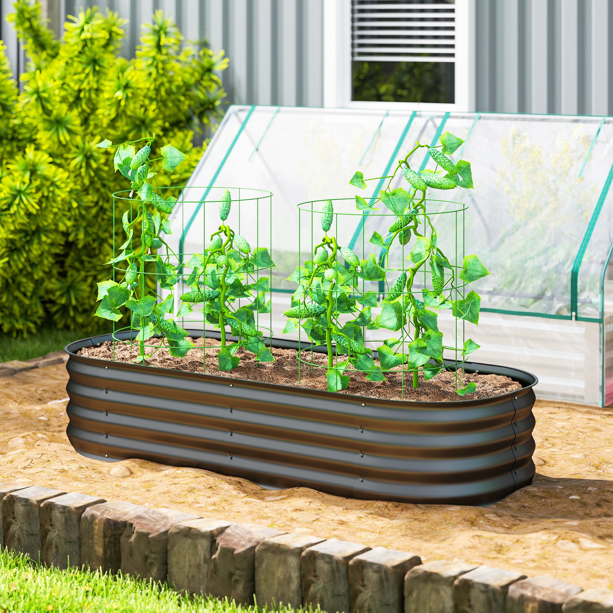 4.9' x 2' x 1' Galvanized Raised Garden Bed Kit, Metal Planter Box with Safety Edging, Dark Gray - Dark Gray - Image 2