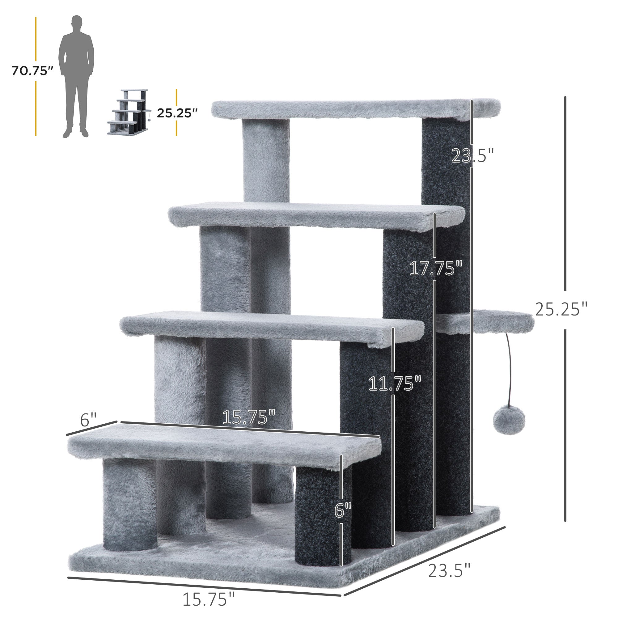 Cat Tree, Cat Tower Cat Stair Steps with Scratching Post, Hanging Play Ball for High Bed, Sofa, Indoor / Outdoor - Light Grey - Image 3