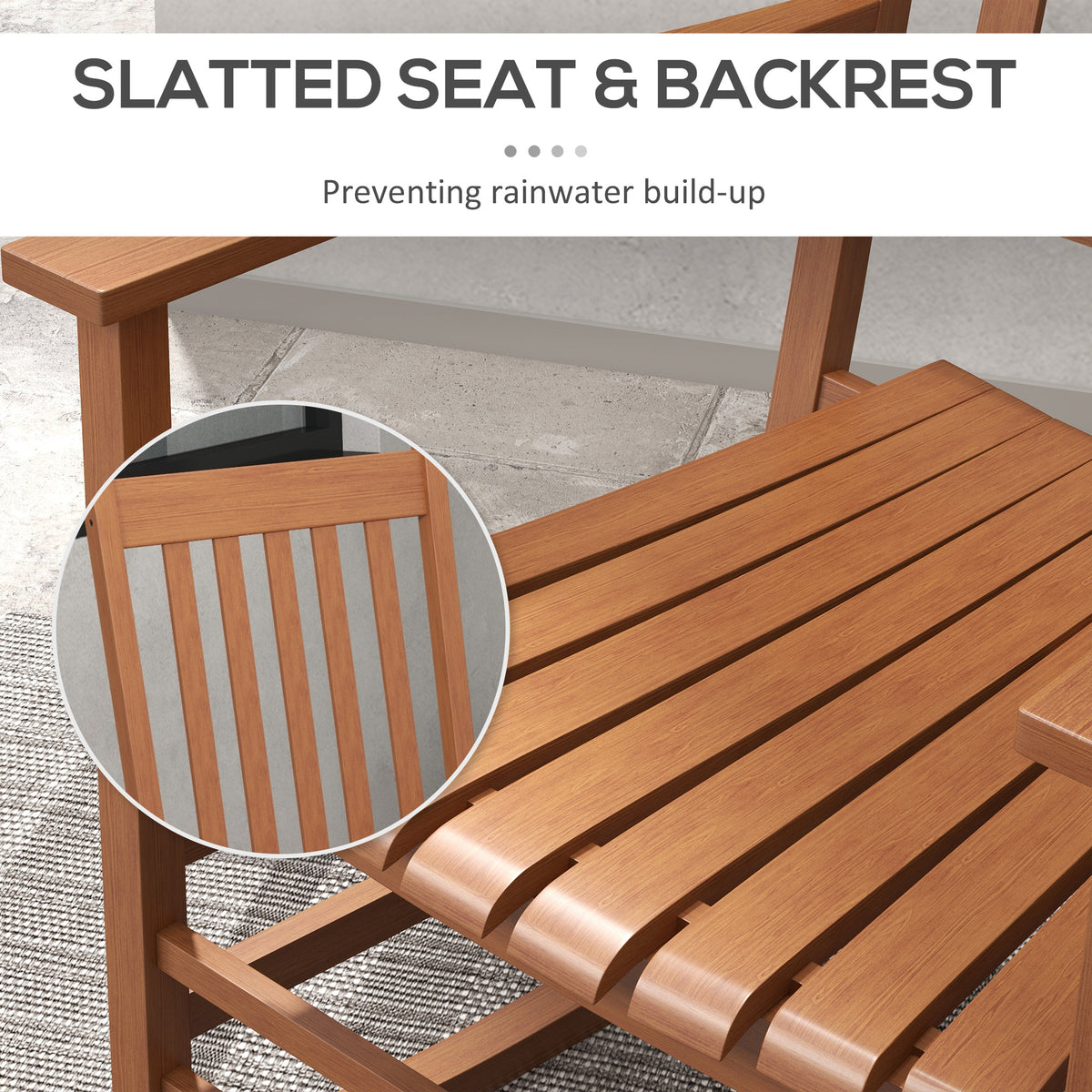 Outdoor Rocking Chair Set of 2 with Side Table, Patio Wooden Rocking Chair with Smooth Armrests, High Back for Garden, Balcony, Porch, Supports Up to 352 lbs, Teak