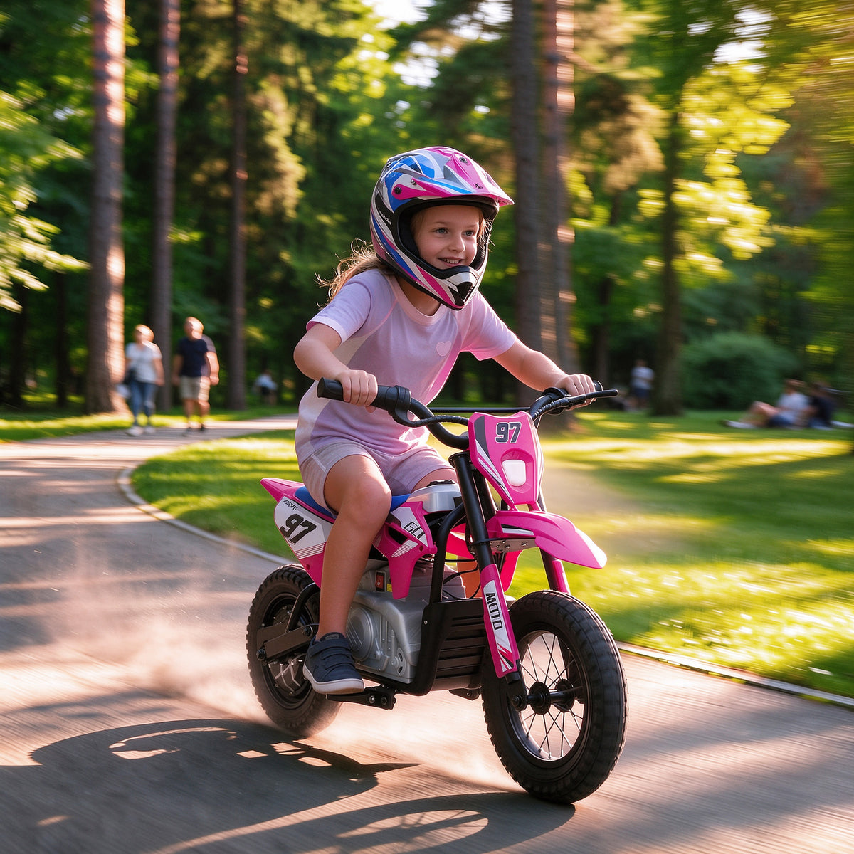 36V Electric Dirt Bike for Kids with Brushless Motor, Up to 9.9 MPH, Inflatable Tires and Rear Suspension, Pink