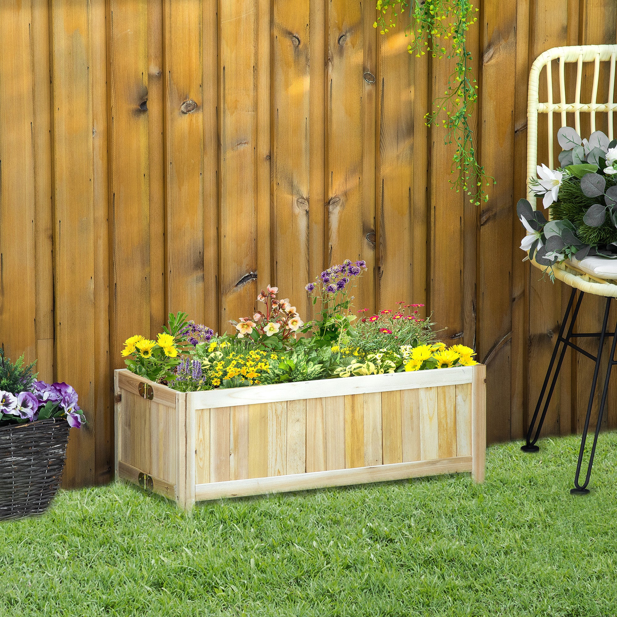 Foldable Raised Garden Bed, Wooden Planter Box, Herb Garden Planter with Drainage Holes, for Backyard, Patio to Grow Vegetables, Herbs, and Flowers, 27.6" x 11.6" x 9.8" - Natural wood finish - Image 2