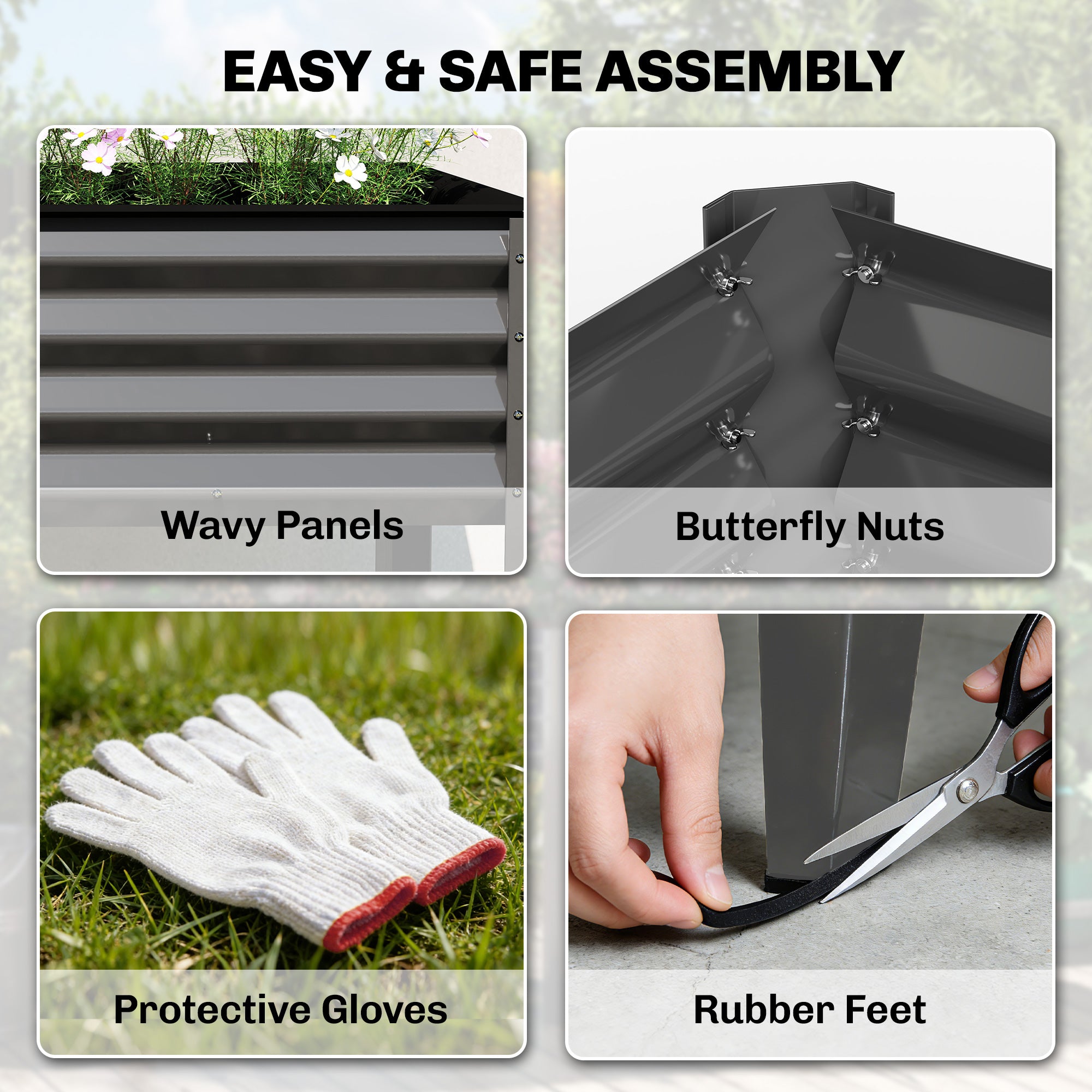 Galvanized Raised Garden Bed with Legs, 71" x 22" x 31.5" Raised Planter Box with Reinforced Bars and Non-Woven Fabric - Dark Gray - Image 6