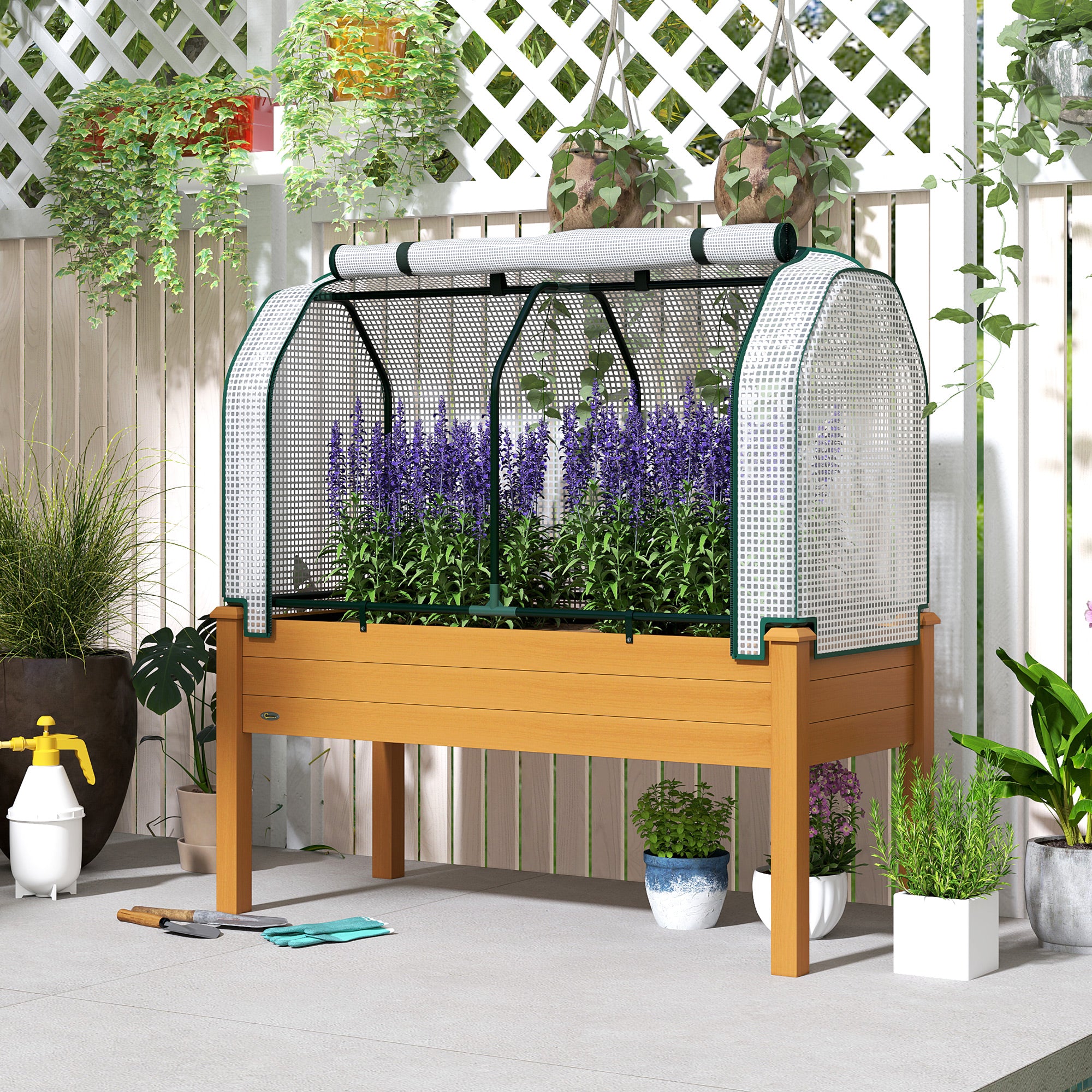 Raised Garden Bed with PE Greenhouse Cover Outdoor Planter Box for Herbs and Vegetables, 48 x 22 x 46 inch, Sand - Sand - Image 2