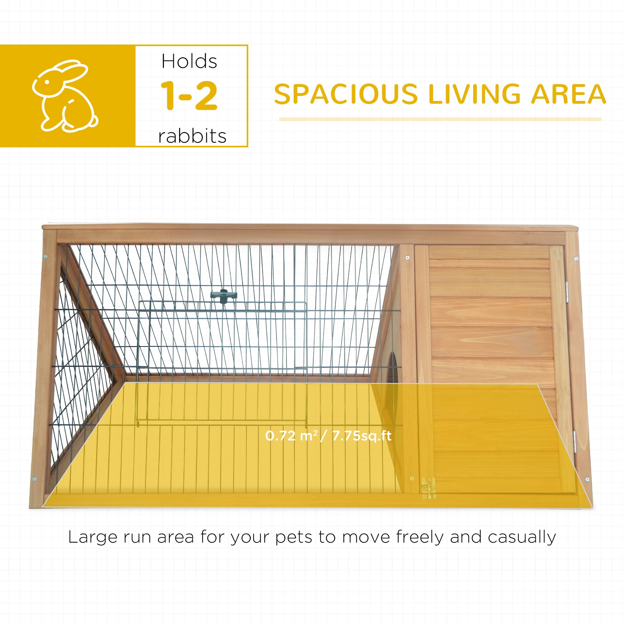 46" x 24" Wooden A-Frame Outdoor Rabbit Hutch, Small Animal Cage, Bunny Hutch with Outside Run & Ventilating Wire, for Rabbits, Chickens, Ducks, Yellow - Yellow - Image 4