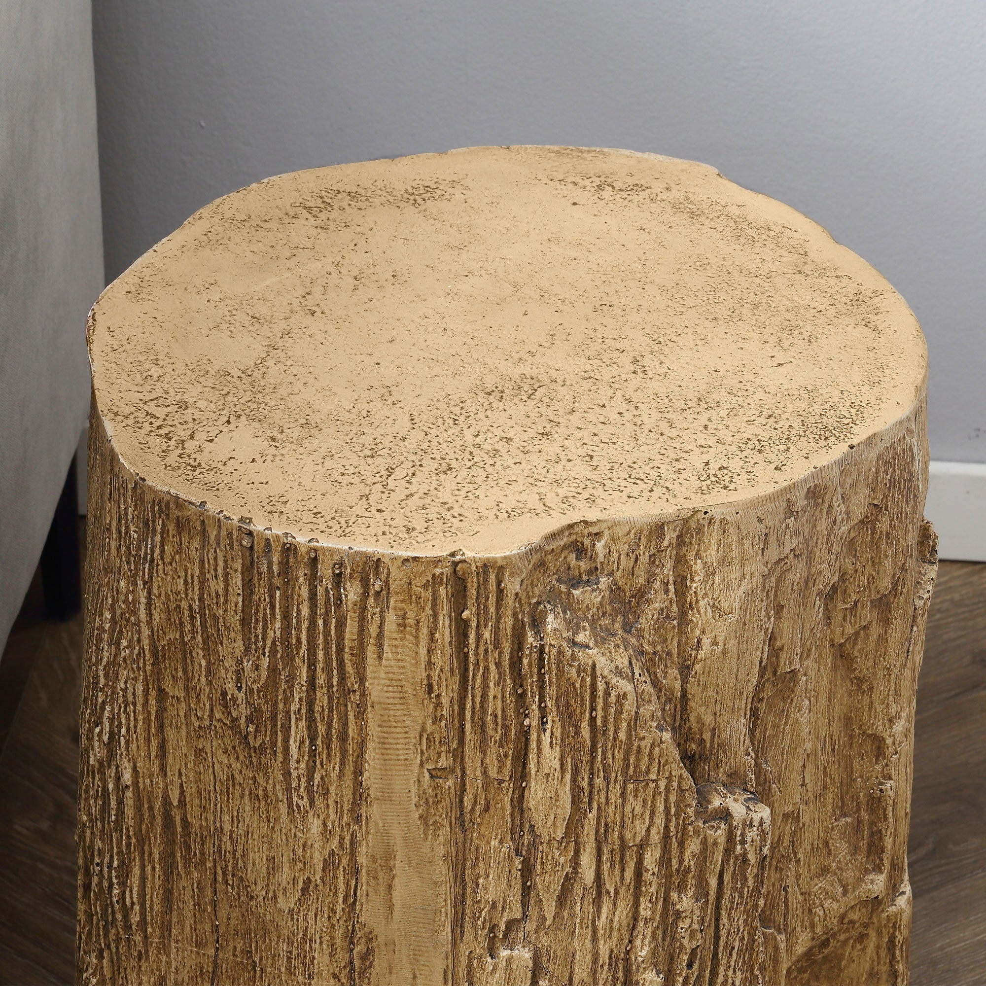 17" Tall Tree Stump End Table, Concrete Sofa Side Table for Indoor and Outdoor Use, Garden Stool