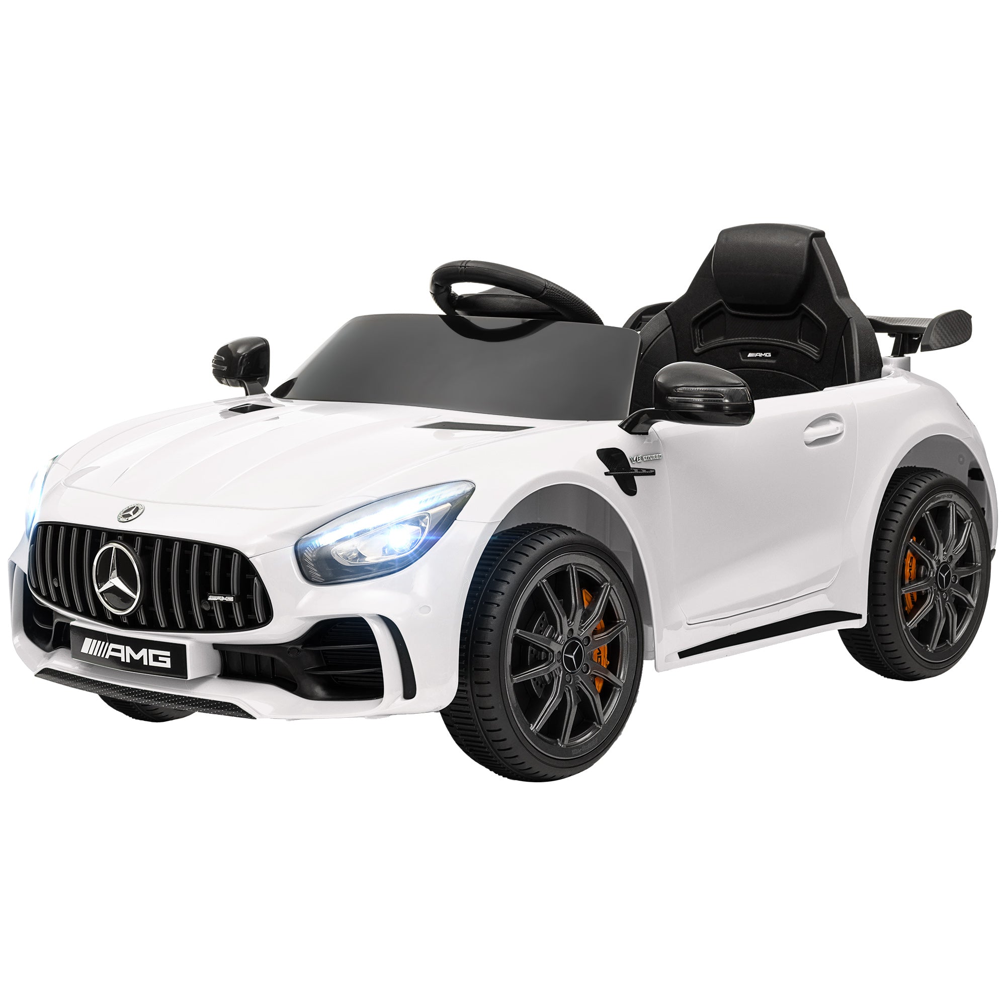 Mercedes-Benz AMG GTR Licensed 12V Battery Powered Kids Electric Car w/ Remote Control & Soft Start, White