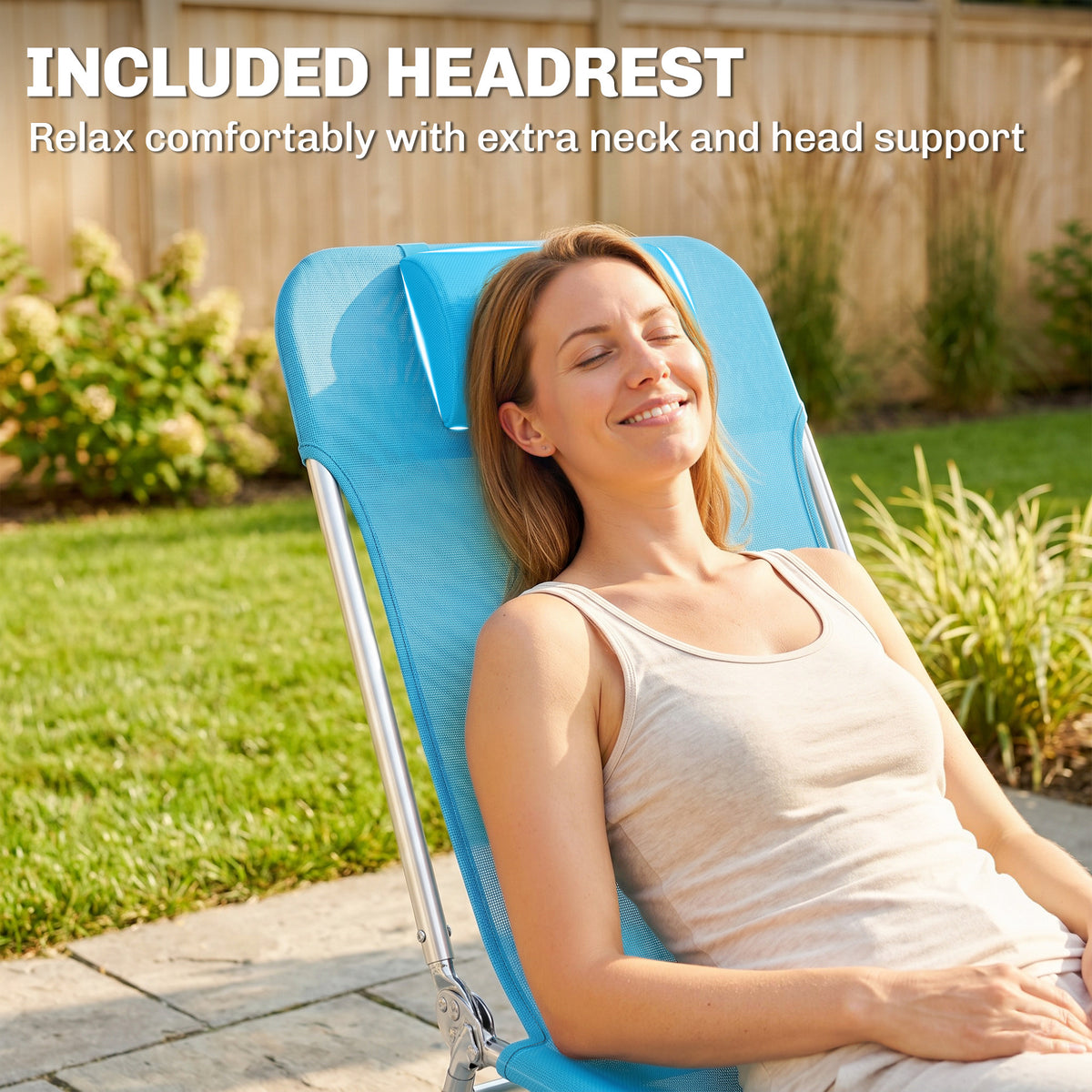 2 Piece Folding Chaise Lounge Chairs, Pool Sun Tanning Chairs with Reclining Back, Breathable Mesh Seat, Headrest for Beach, Yard, Patio, Blue