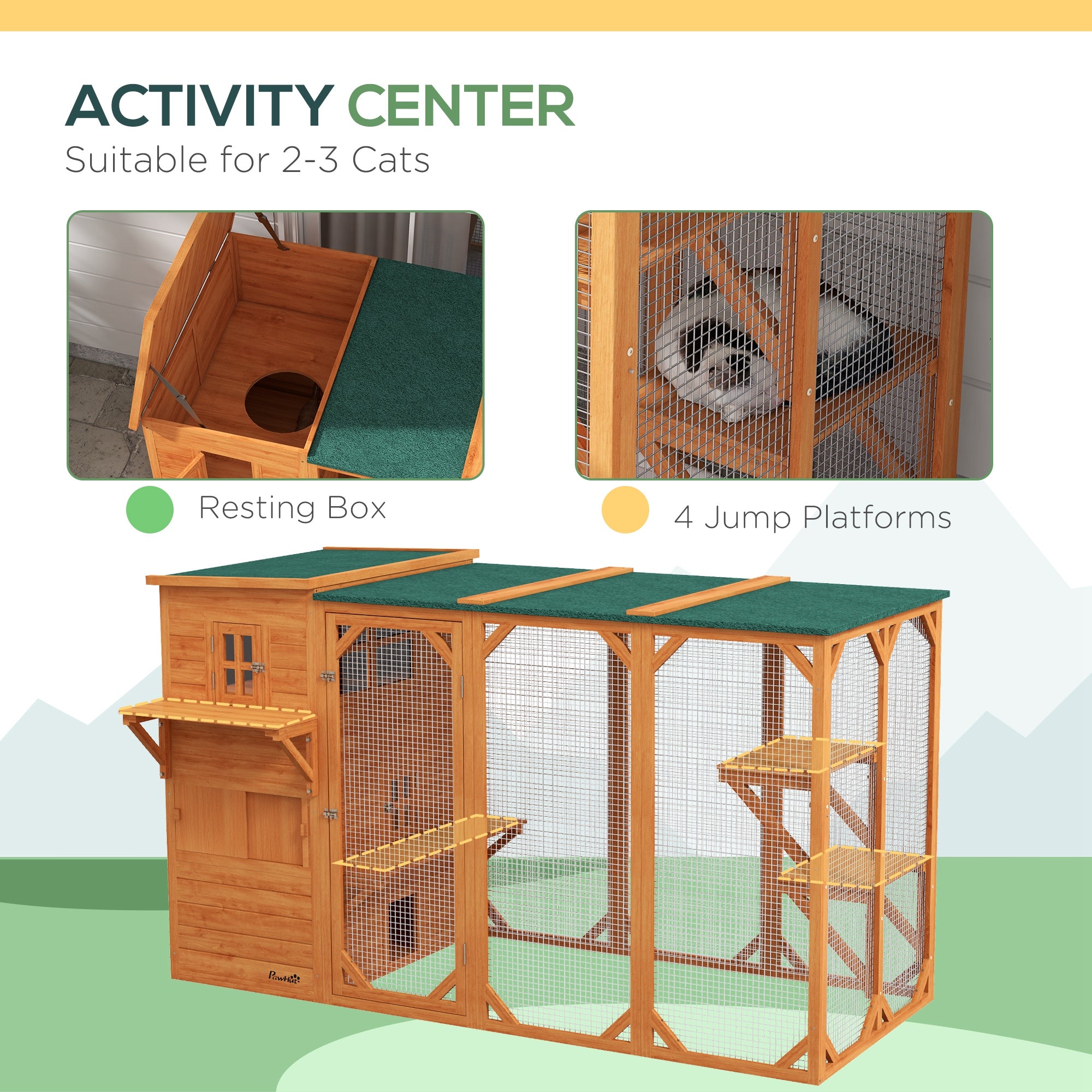 Large Outdoor Cat House for 3 Kitties, Multi-Level Design with Big Hiding Areas 2 Stories & Multiple Platforms Cat Condo - Orange - Image 4