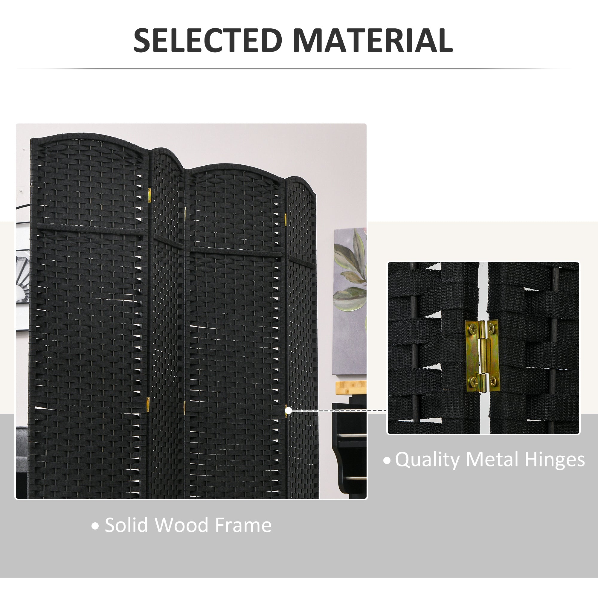 Folding Room Divider Screen 4 Panel 5.6 ' Tall Privacy Screen Freestanding Room Partition for Home Office, Black