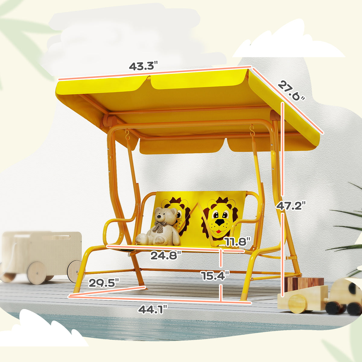 Qaba Kids Patio Swing Chair with Adjustable Canopy, Safety Belt for Patio, Garden, Poolside, Balcony, Yellow