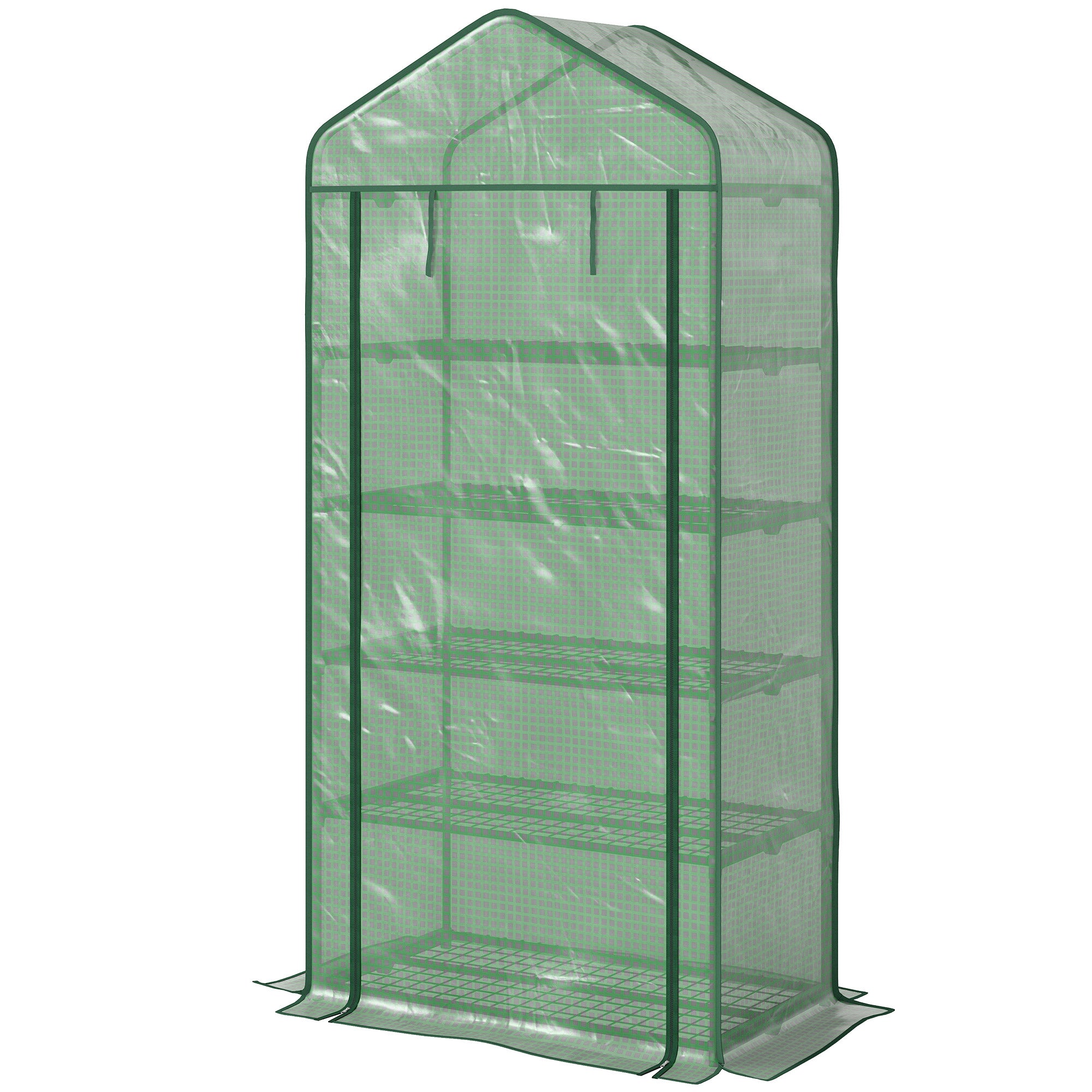 5 Tier Mini Greenhouse, Small Portable Greenhouse with PE Cover, Roll-Up Zippered Door, 76" x 35.4" x 19.3", Green - Green