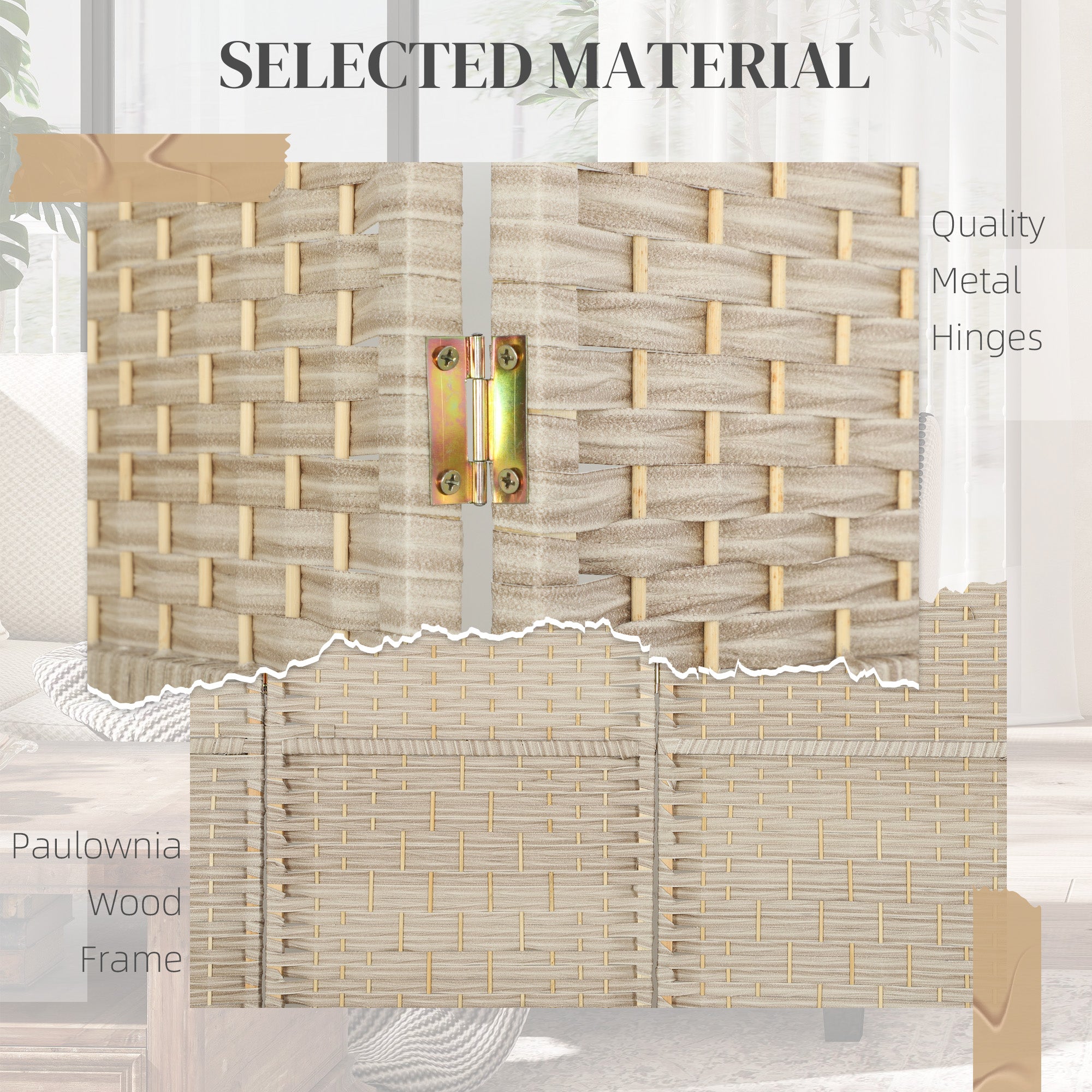 Folding Room Divider Screen 4 Panel 6' Tall Privacy Screen Freestanding Wood Partition for Home Office, Washed Oak