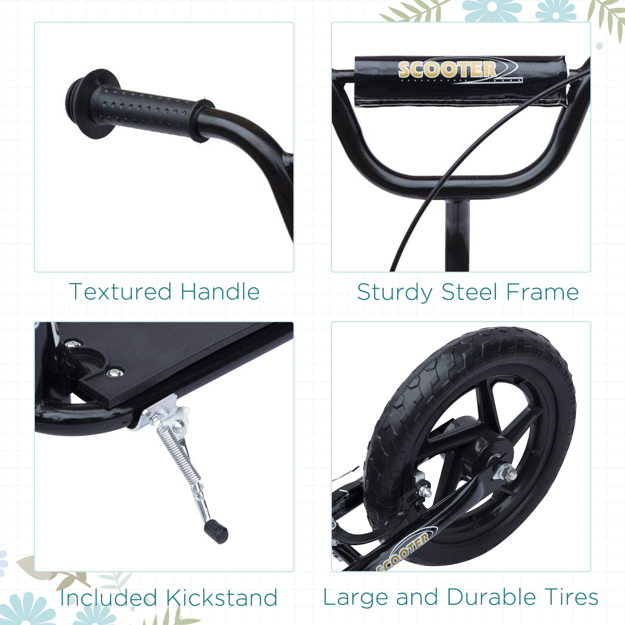 Kick Scooter for Kids 5-12 Years Old with Adjustable Height Handlebar, Non-slip Footplate, Big Wheels, Rear Brake, Black