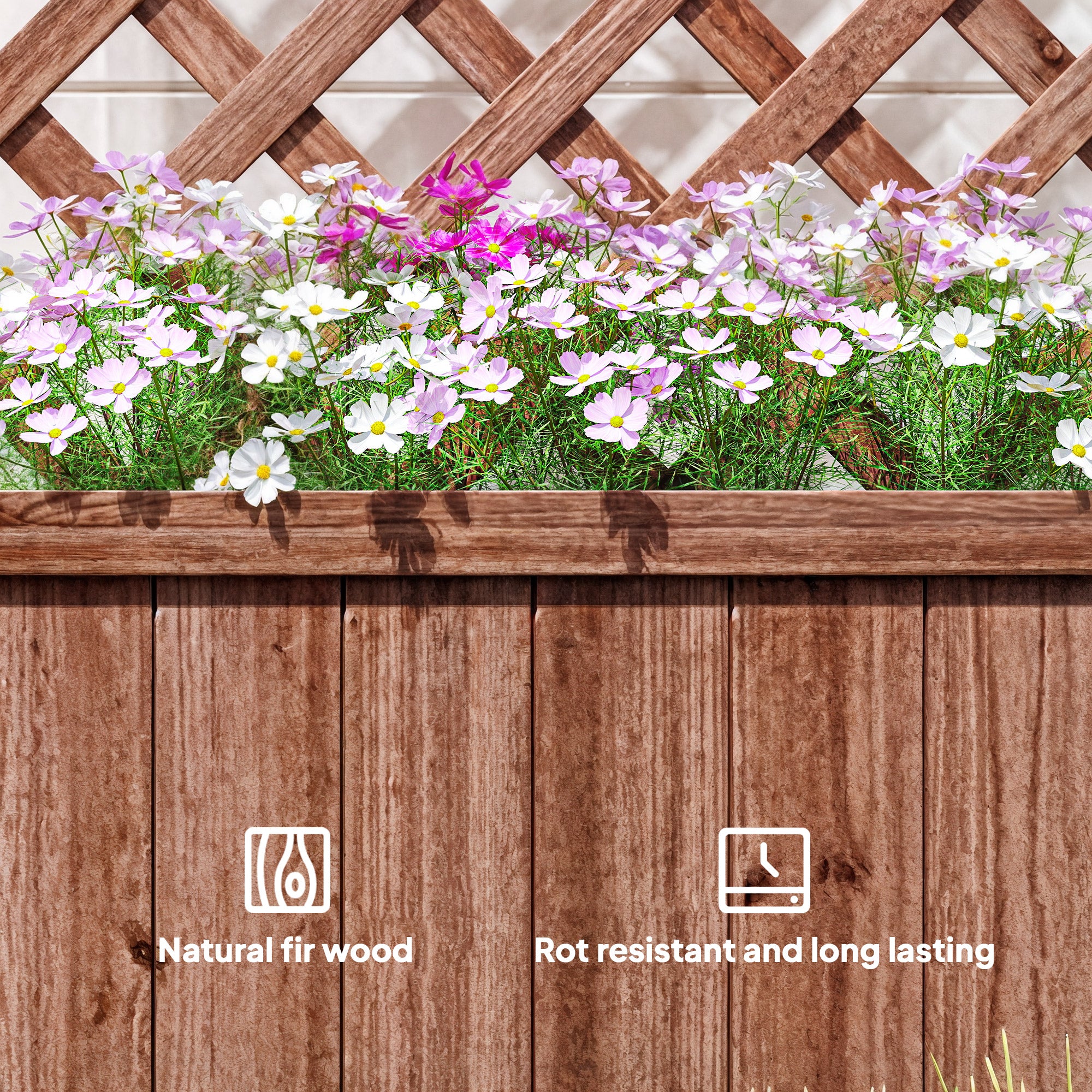 Wooden Raised Garden Bed with Trellis, 59" Outdoor Planter Box with Drainage Holes, Planter Raised Bed for Climbing Vine Plants Flowers, Orange - Orange - Image 7