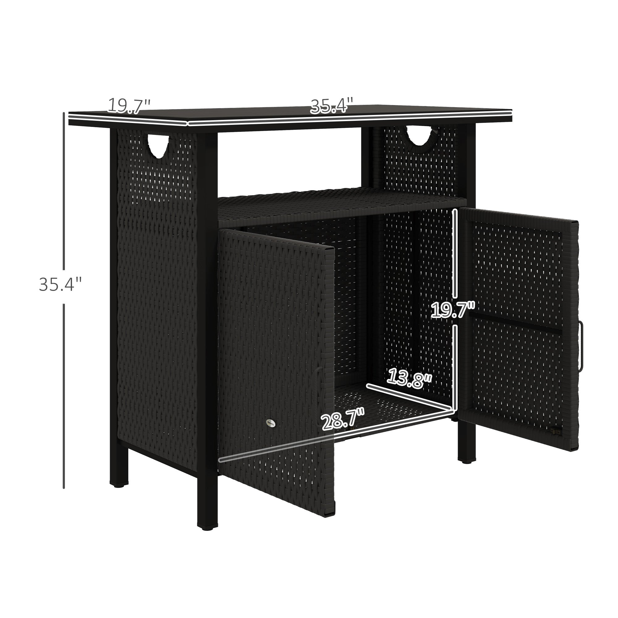 Outdoor Pool Towel Storage Cabinet Organizer, Outdoor Bar Table with Shelf and Cabinet, Pool Towel Holder Pool Valet with Weather-Resistant PE Rattan and Steel Frame, Espresso - Espresso - Image 3