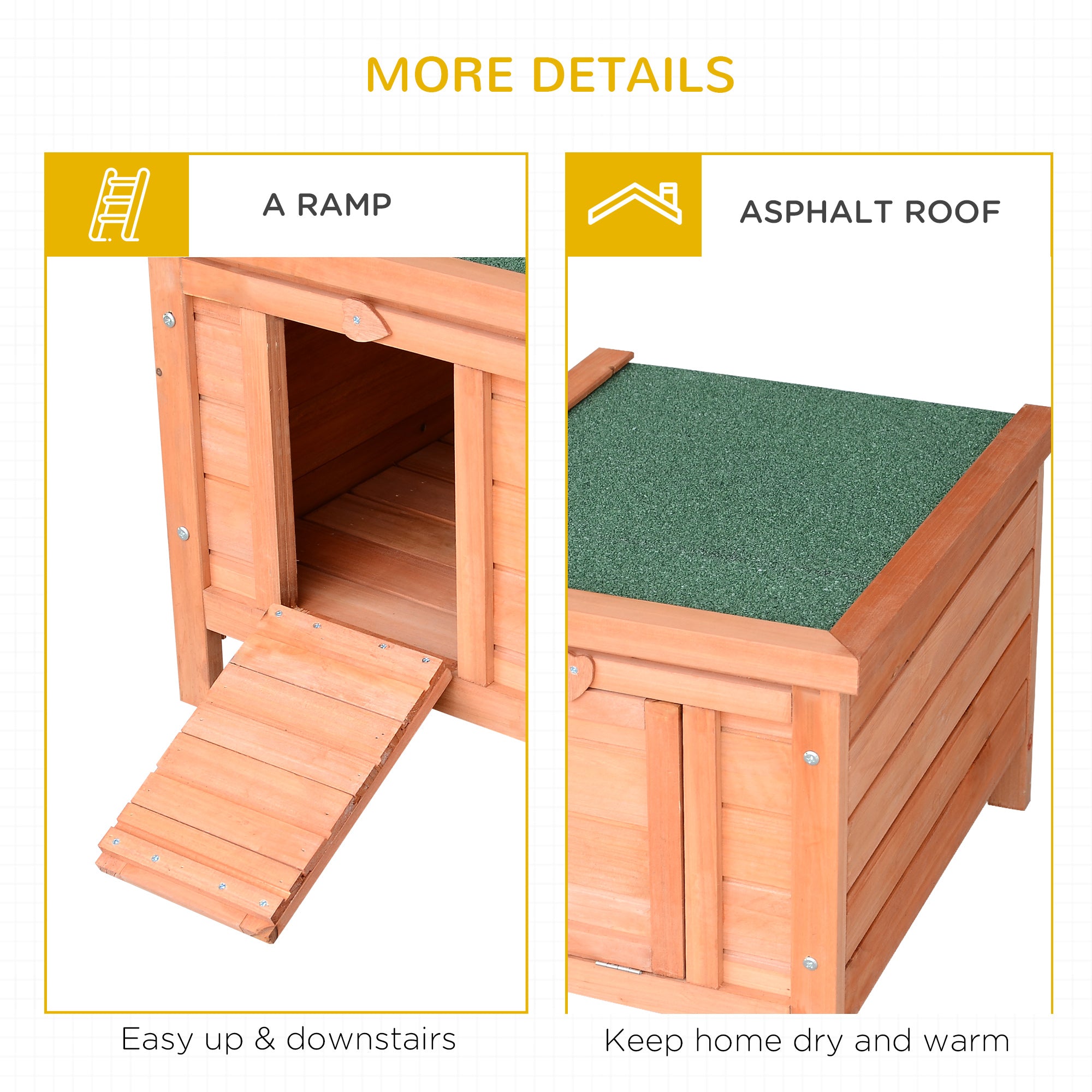Small Wooden Rabbit Hutch Bunny Cage Guinea Pig Cage Duck House Dog House with Openable & Waterproof Roof, for Rabbits, Chickens, Ducks, Natural - Natural - Image 6