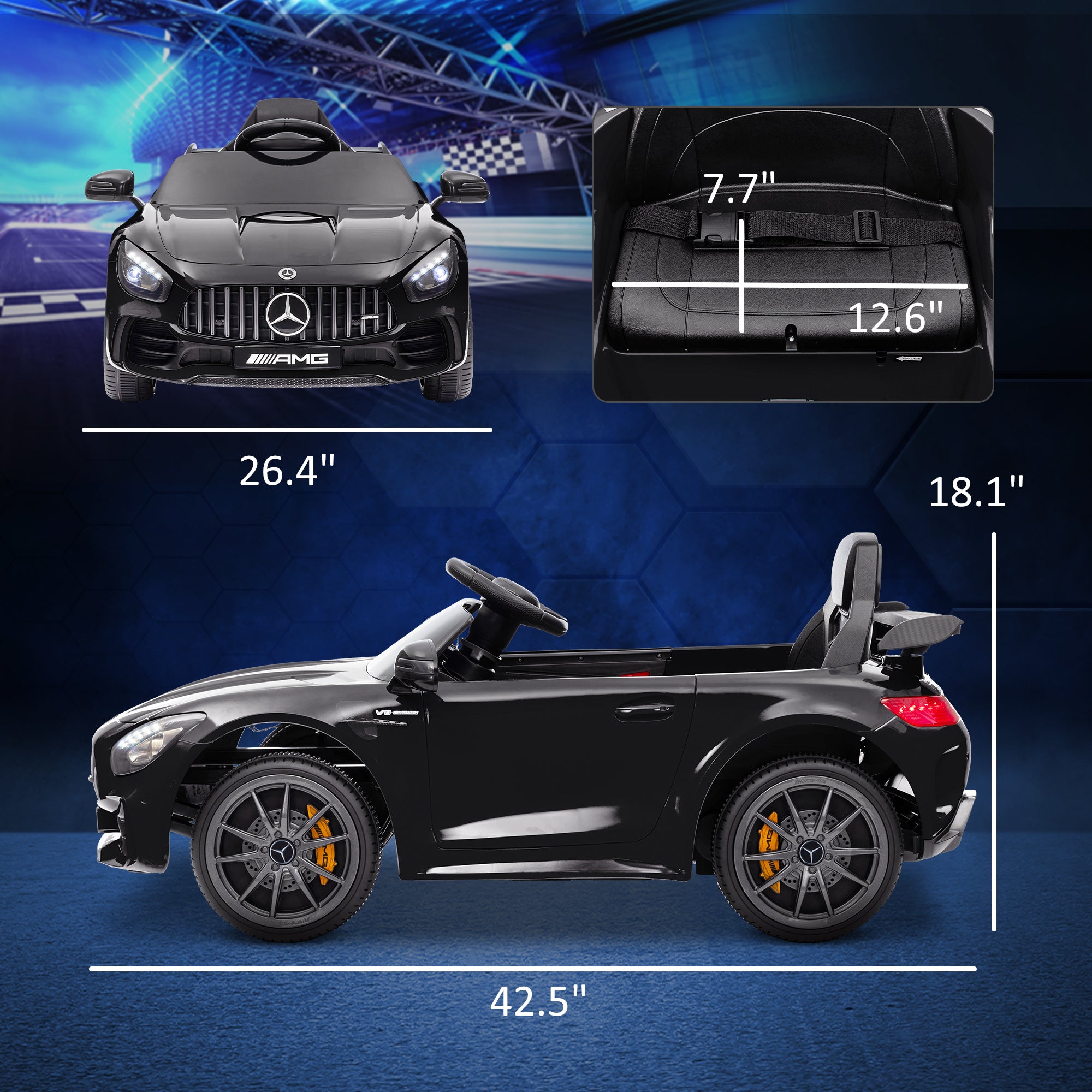 Mercedes-Benz AMG GTR Licensed 12V Battery Powered Kids Electric Car w/ Remote Control & Soft Start, Black