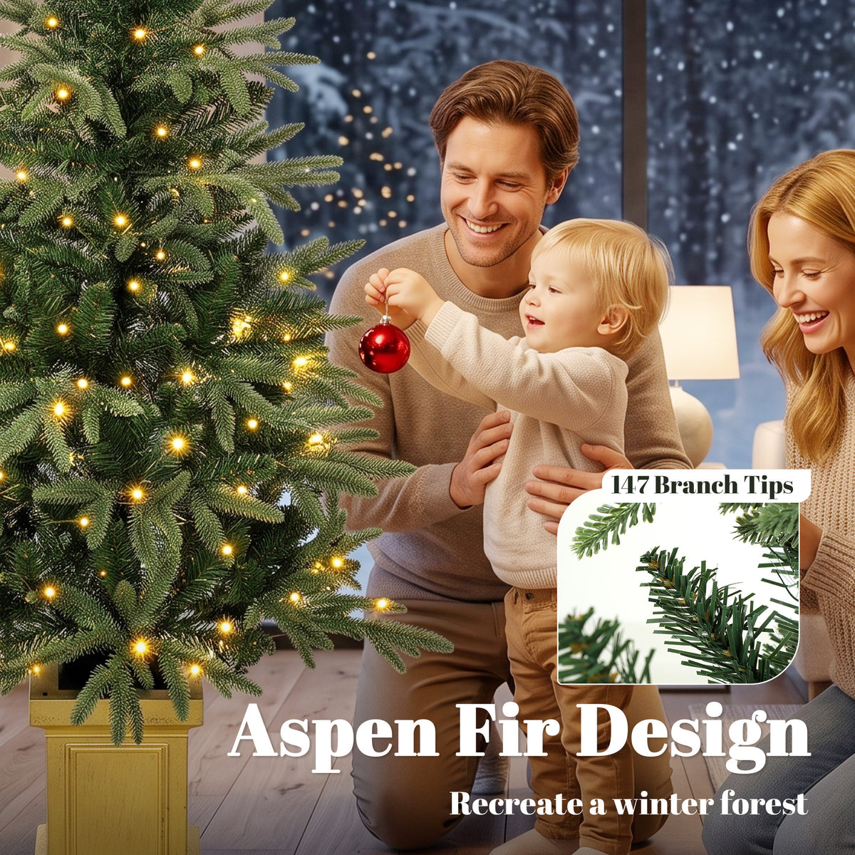 4ft Prelit Christmas Tree with Dual-Color LEDs, Remote, Set of 2 Aspen Fir, Battery-Operated, 11 Modes, Decorative Pot