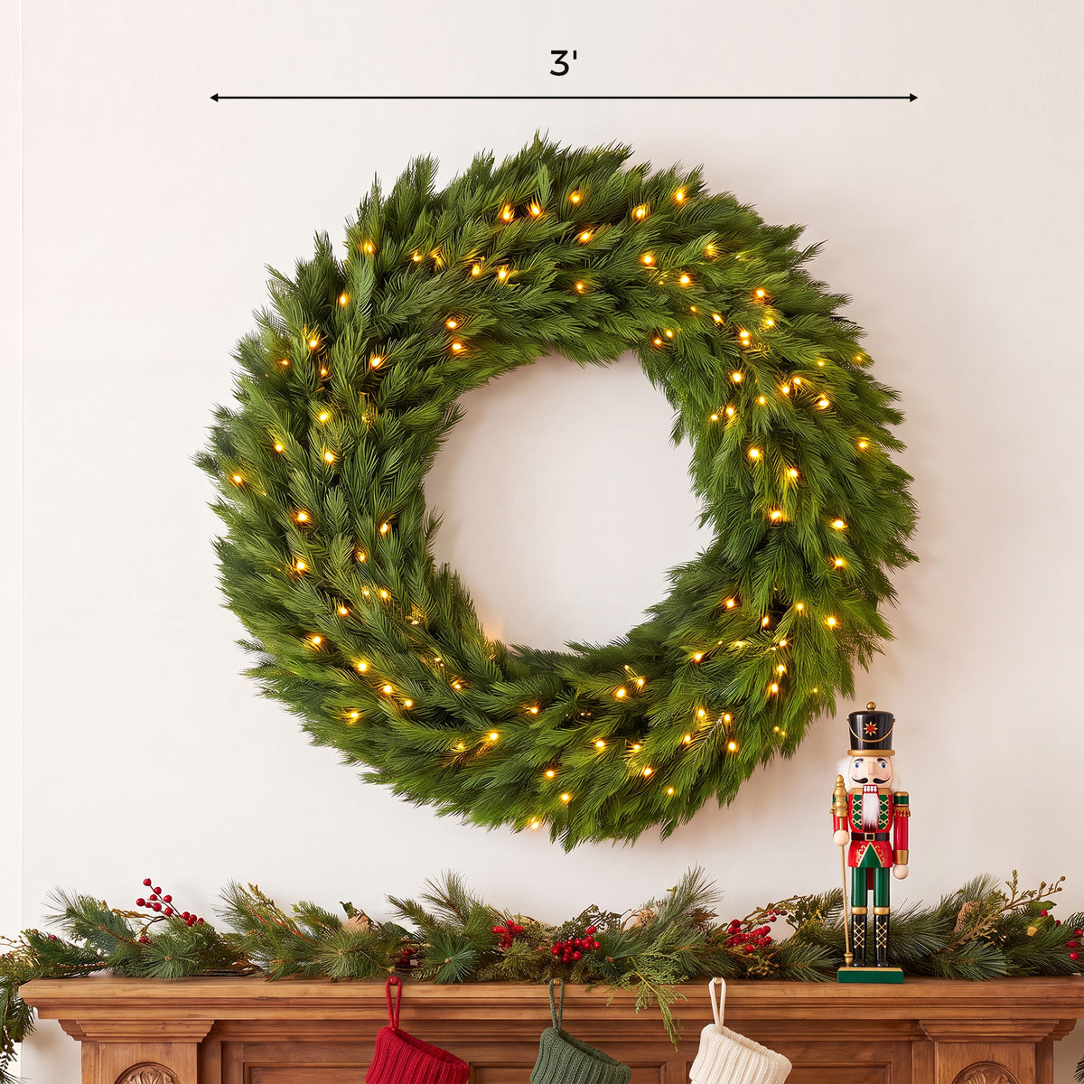 Christmas Decoration, 36 in Pre-Lit Norwegian Spruce Artificial Christmas Wreath with 100 LED Lights, Green
