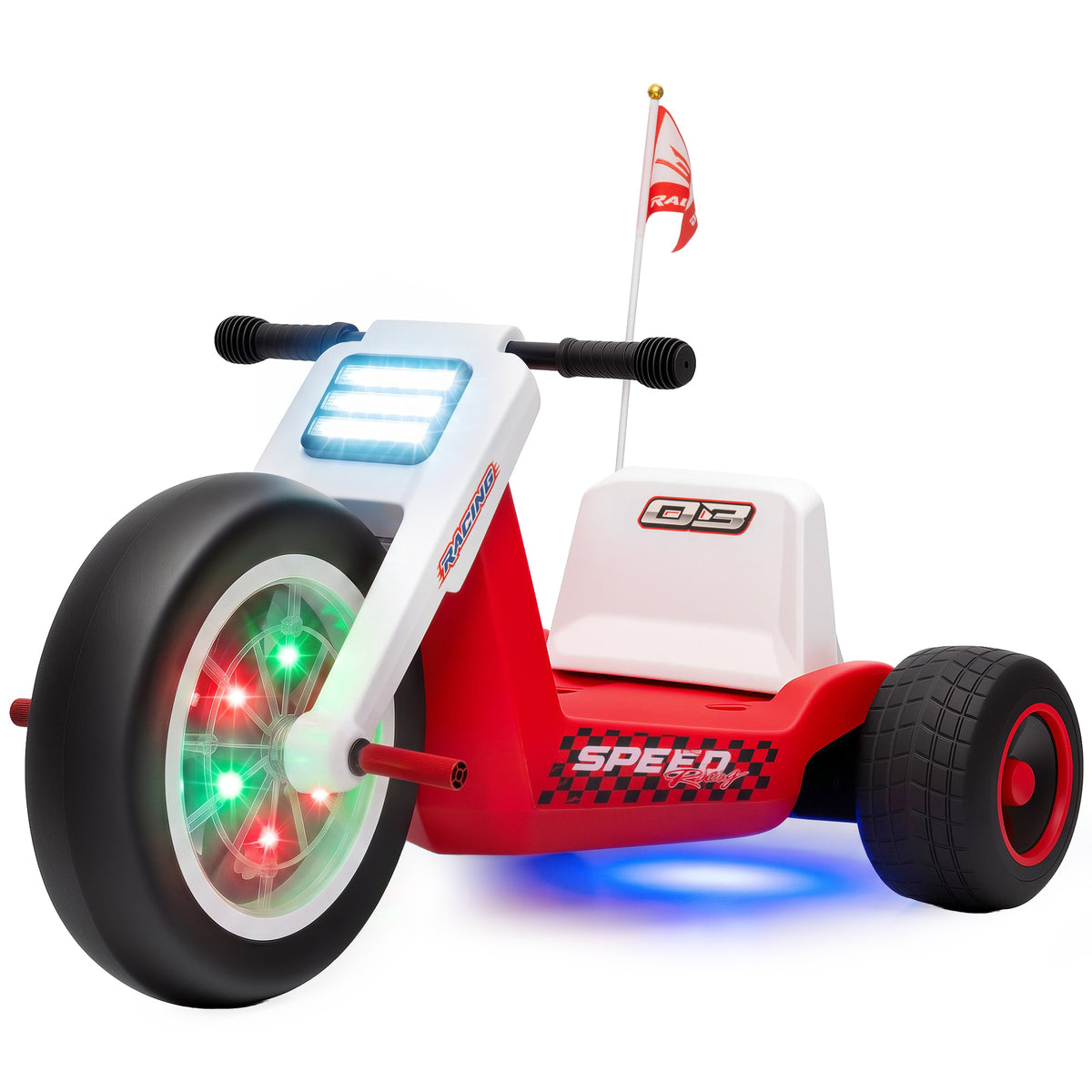 12V Electric Car for Kids, Electric Ride On Tricycle with Soft Start, Light-Up Wheel, Adjustable Seat for 3-6, Red
