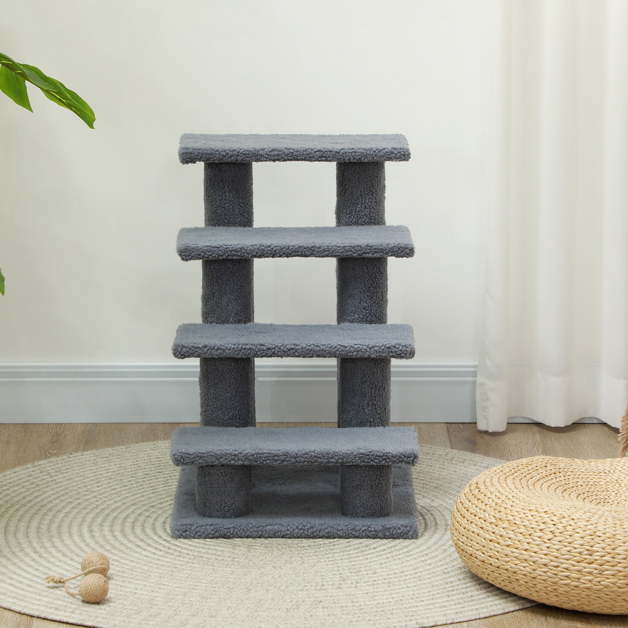 25" 4-Step Multi-Level Carpeted Cat Scratching Post Pet Stairs, Gray - Grey - Image 7
