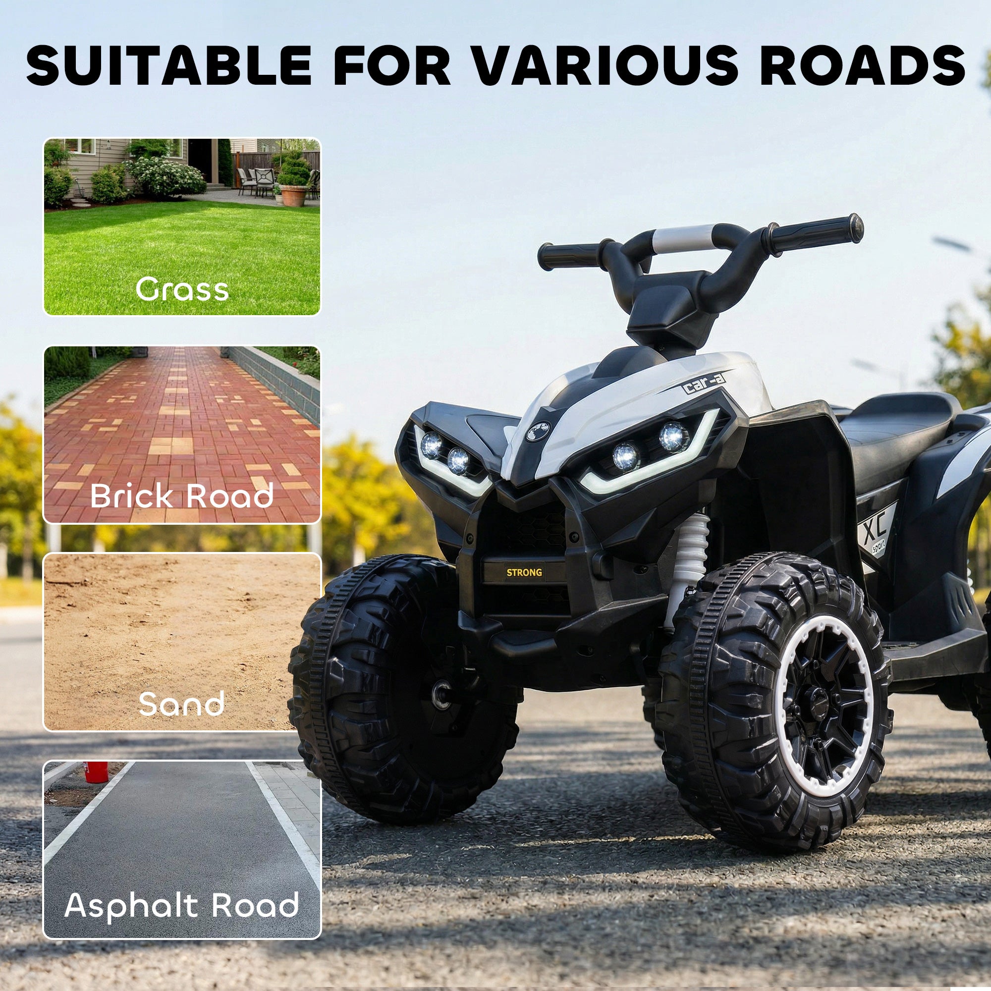 12V Kids ATV Quad Car with Forward & Backward Function, Four Wheeler for Kids with Wear-Resistant Wheels, Music, Up to 3.7 MPH, Electric Ride-on ATV for Toddlers Ages 3+ Years Old, White