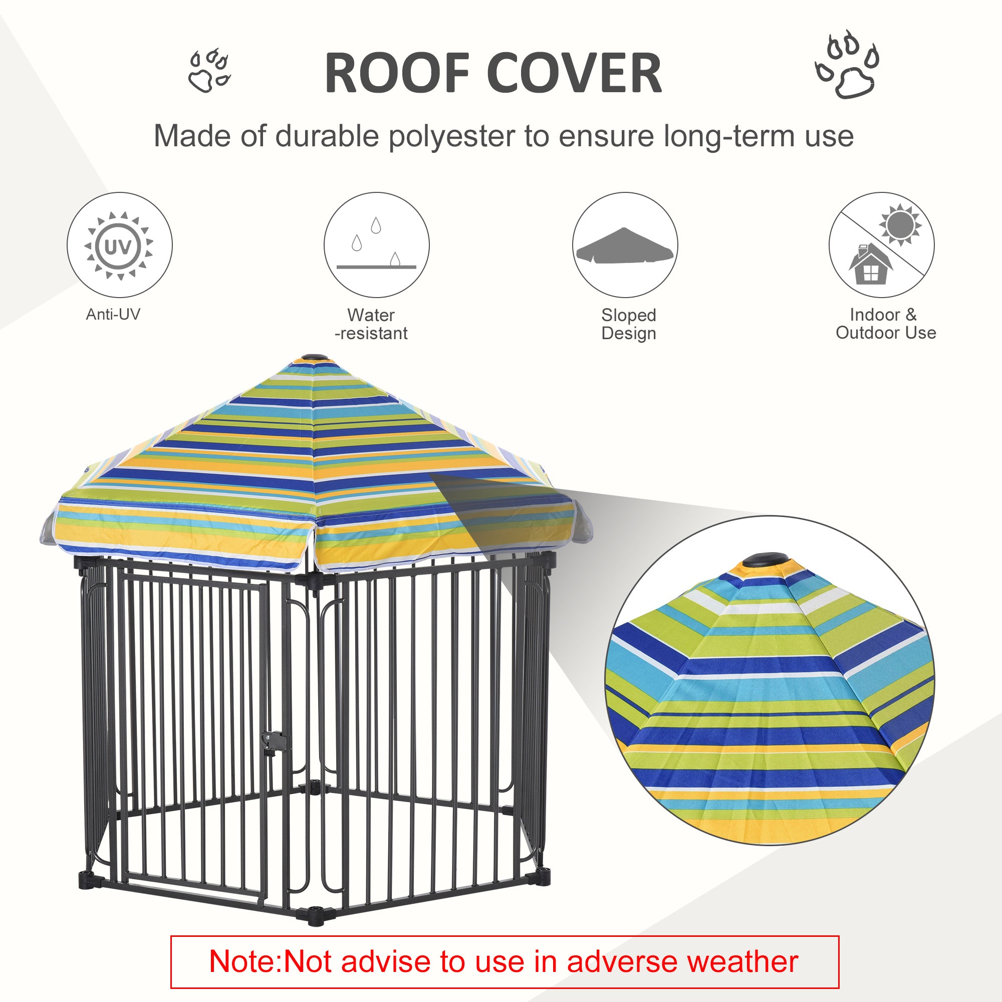 48" x 41" Heavy-Duty Metal Dog Playpen, Outdoor Pet Cage Kennel, Puppy Exercise Fence Barrier with Weather-Resistant Polyester Roof, Locking Door, & Metal Frame - Black, Multi-color - Image 6