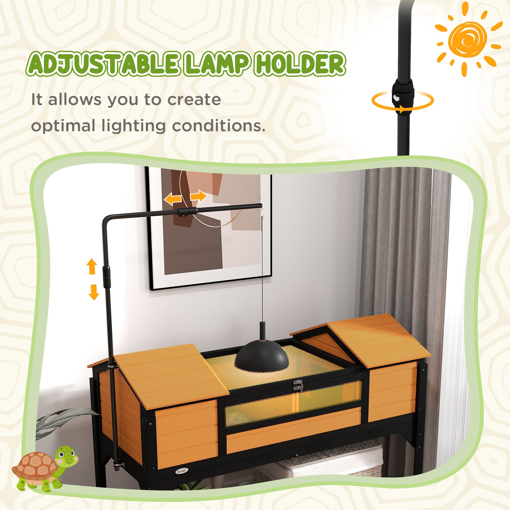 Tortoise Enclosure Tortoise House with Adjustable Lamp Holder Storage Shelf, Dual Main Houses, Openable Lid, Yellow - Yellow - Image 5