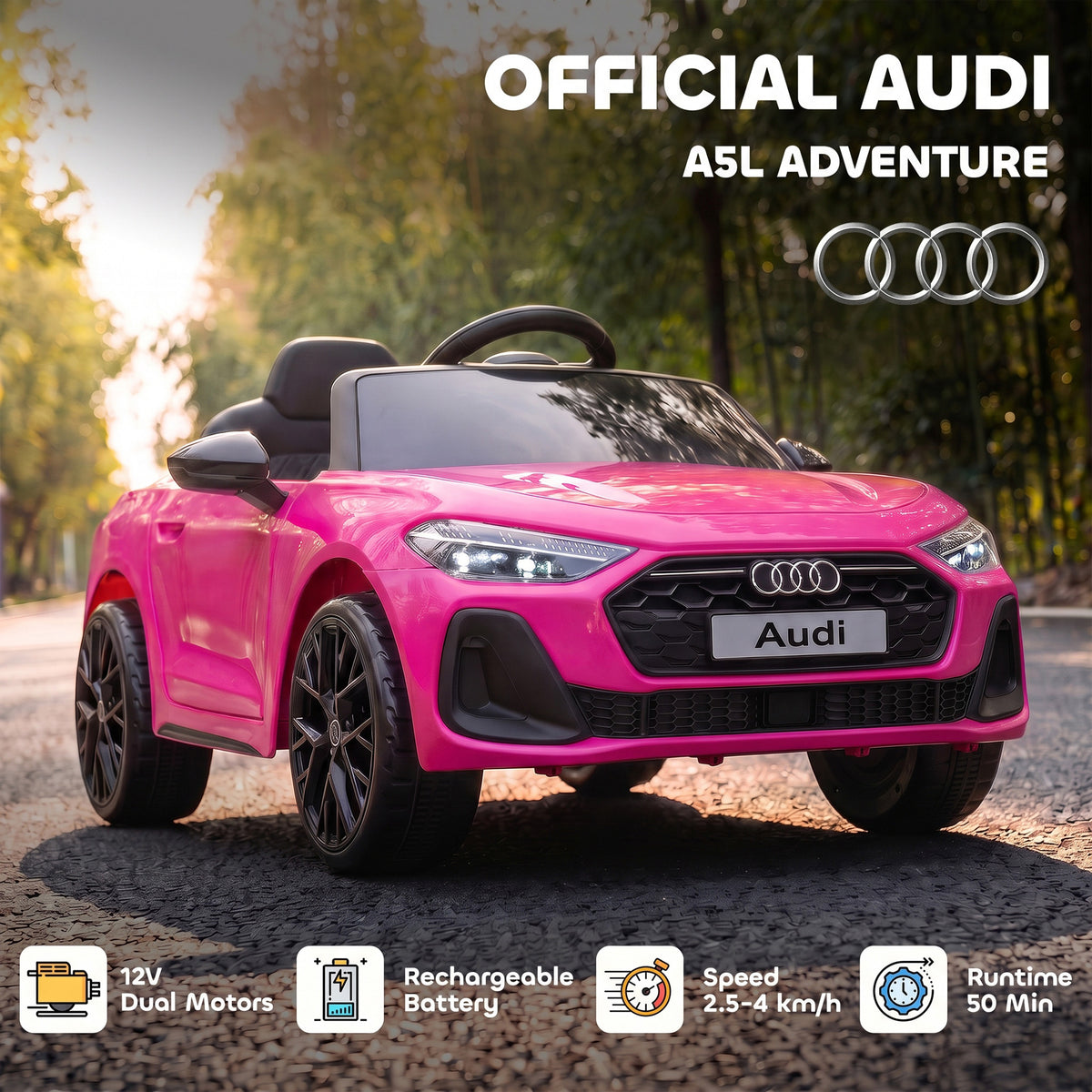 Audi A5L Licensed Electric Ride on Car for Kids 3-6 with Remote Control Dual Motors 4-Wheel Suspension Music, Pink