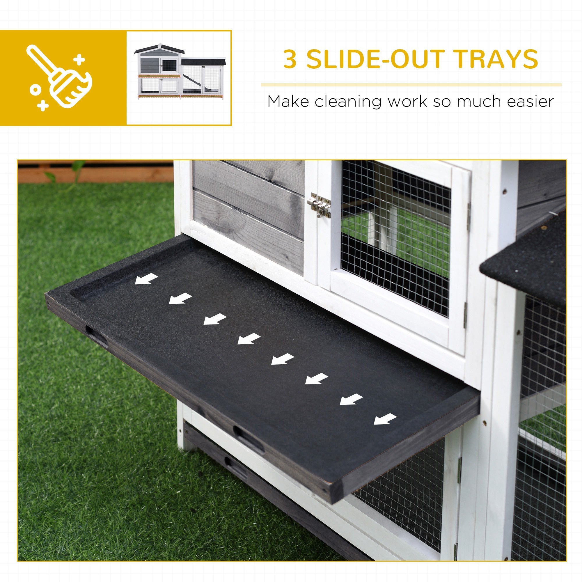2-tier Indoor Rabbit Enclosure, Wood Hutch Backyard Small Animal House Ramp Outdoor Run Enclosed - Grey - Image 6