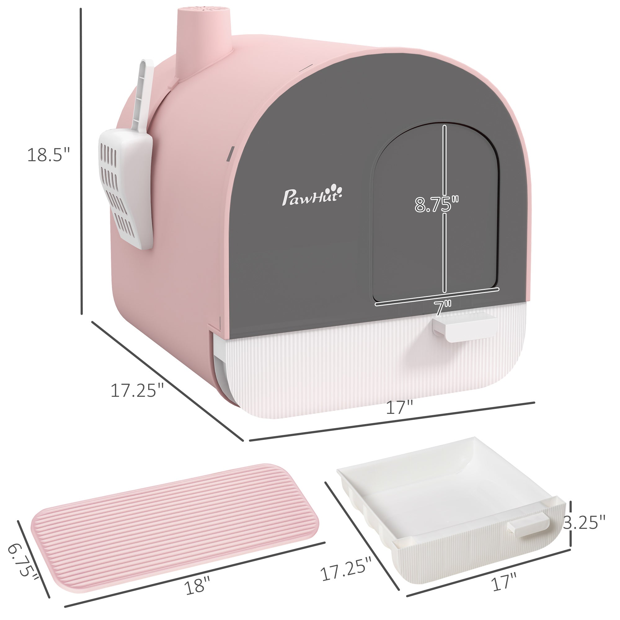 Cat Litter Box with Lid with Scoop and Filter, Pink - Pink - Image 3