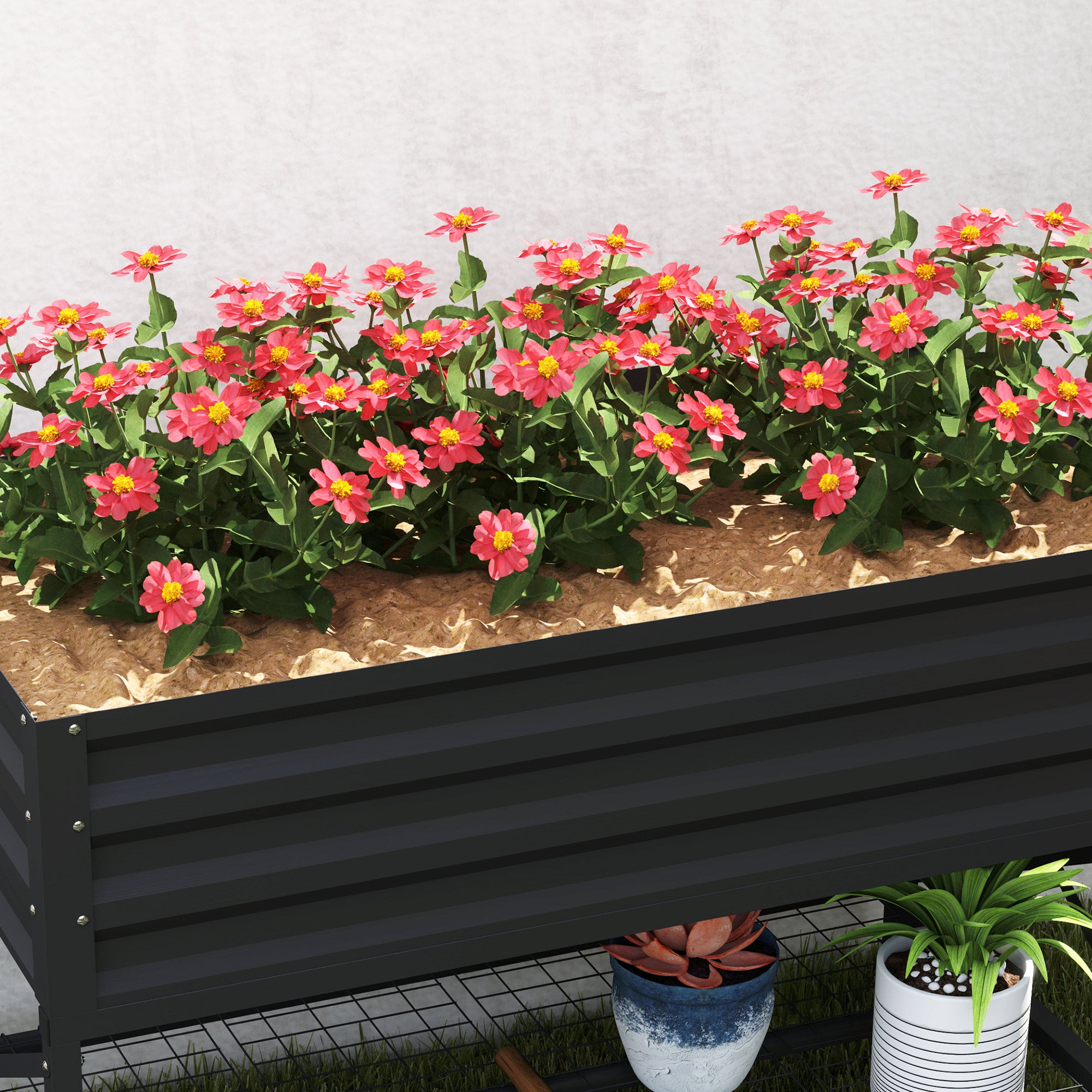 Galvanized Raised Garden Bed, Metal Planter Box with Legs, Storage Shelf and Bed Liner, Dark Gray - Dark Gray - Image 8