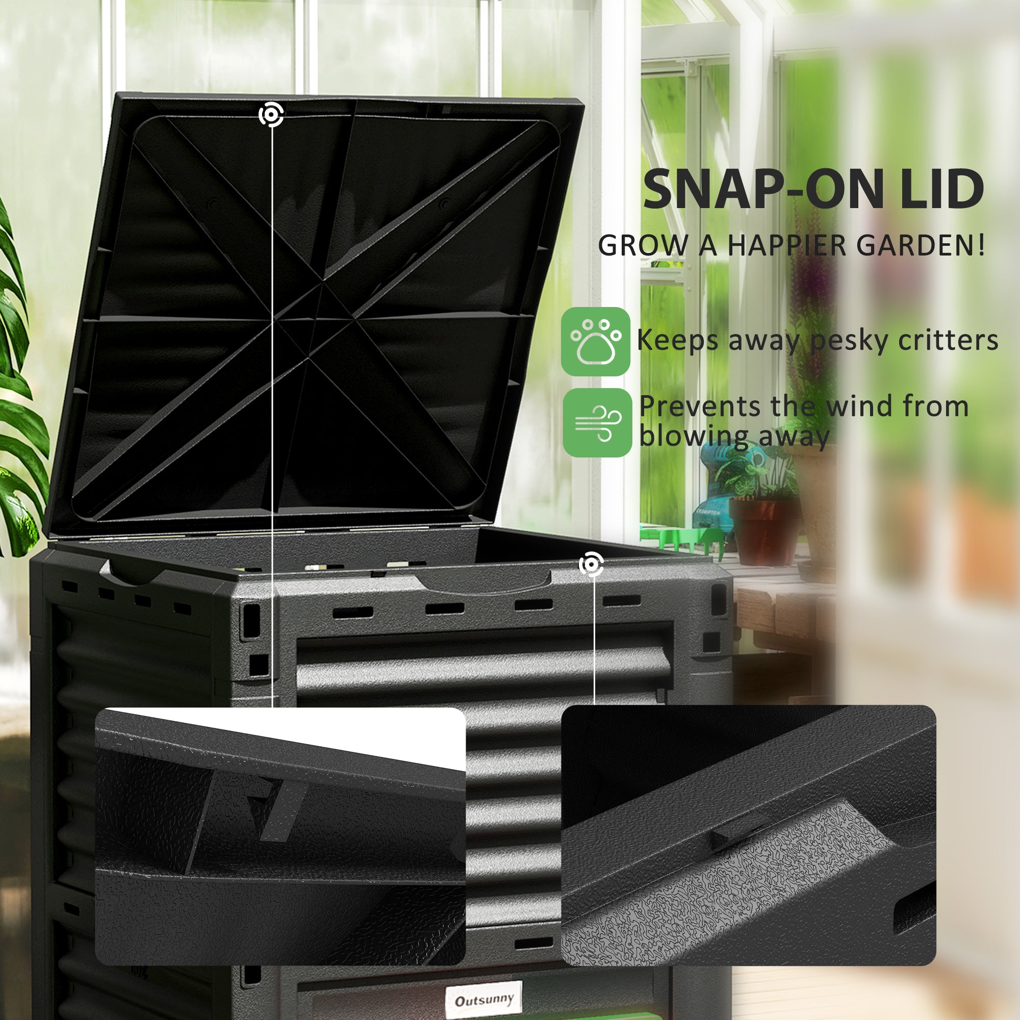 Garden Compost Bin 80 Gallon Outdoor Large Capacity Composter Fast Create Fertile Soil Aerating Box, Green - Green - Image 6