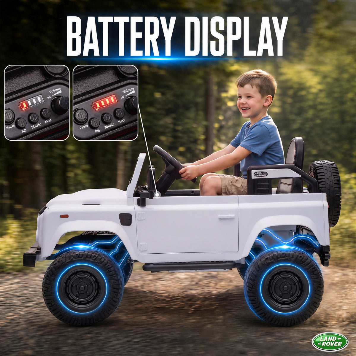 12V Electric Car for Kids 3+ Years, Licensed Land Rover Defender Toddler Ride on Car w/ Remote Control, White