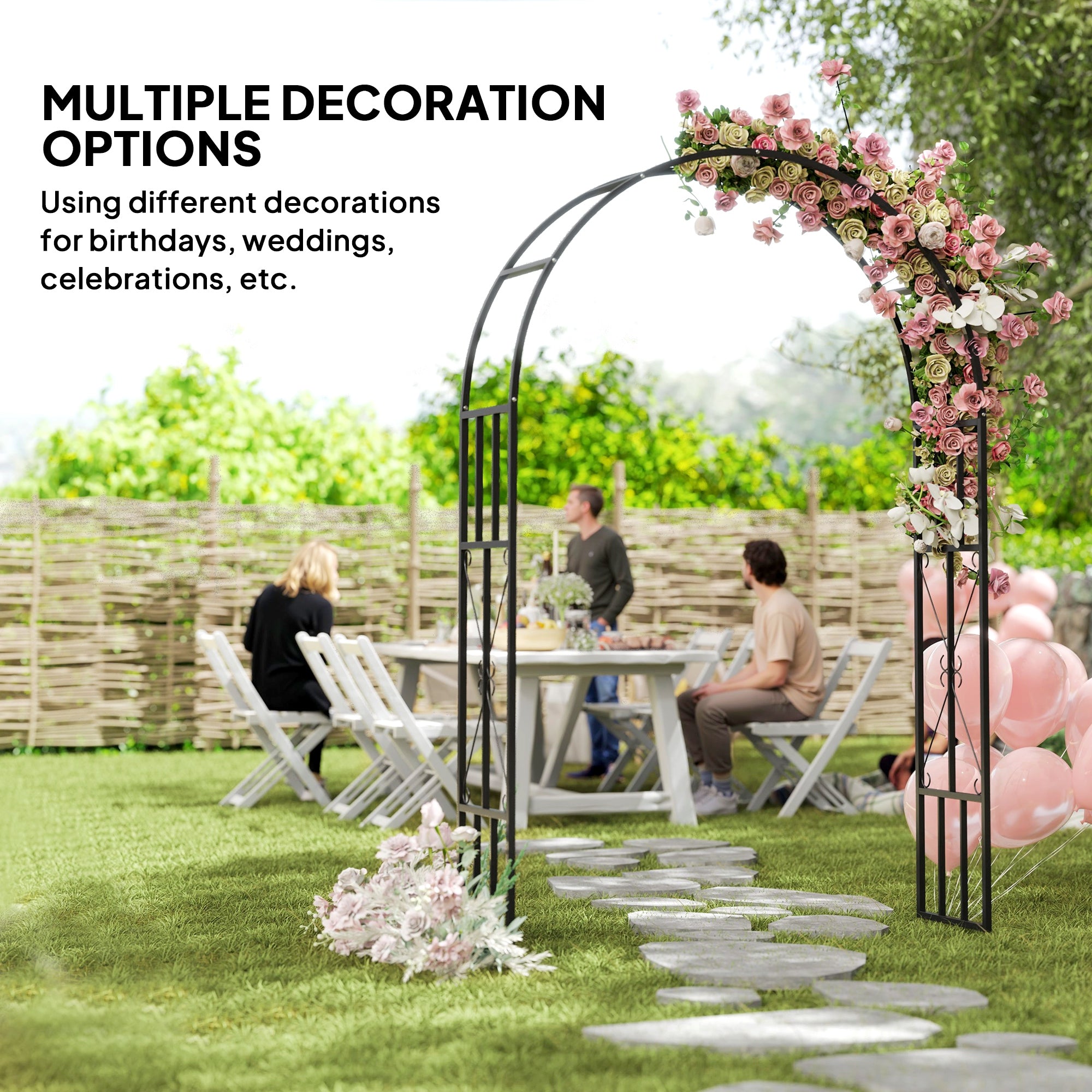 7.3ft Steel Garden Arch Trellis, Garden Arbor Trellis for Climbing Plants Roses Wisteria Vines, Flower Arch Wedding Arch Stand for Outdoor, Garden, Lawn, Backyard, Black - Black - Image 6