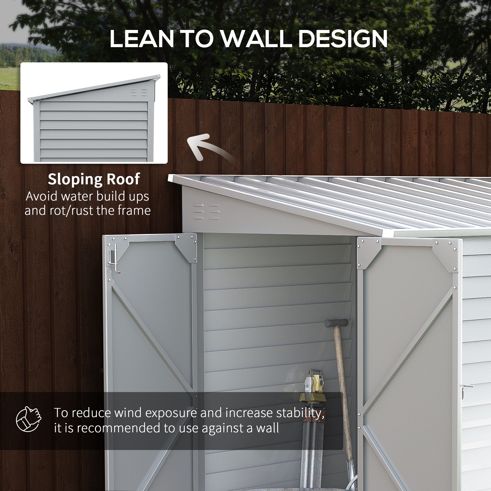 Garden Shed 4.6ft x 9ft Lockable for Lawn Mower Garden Yard, White - White - Image 6