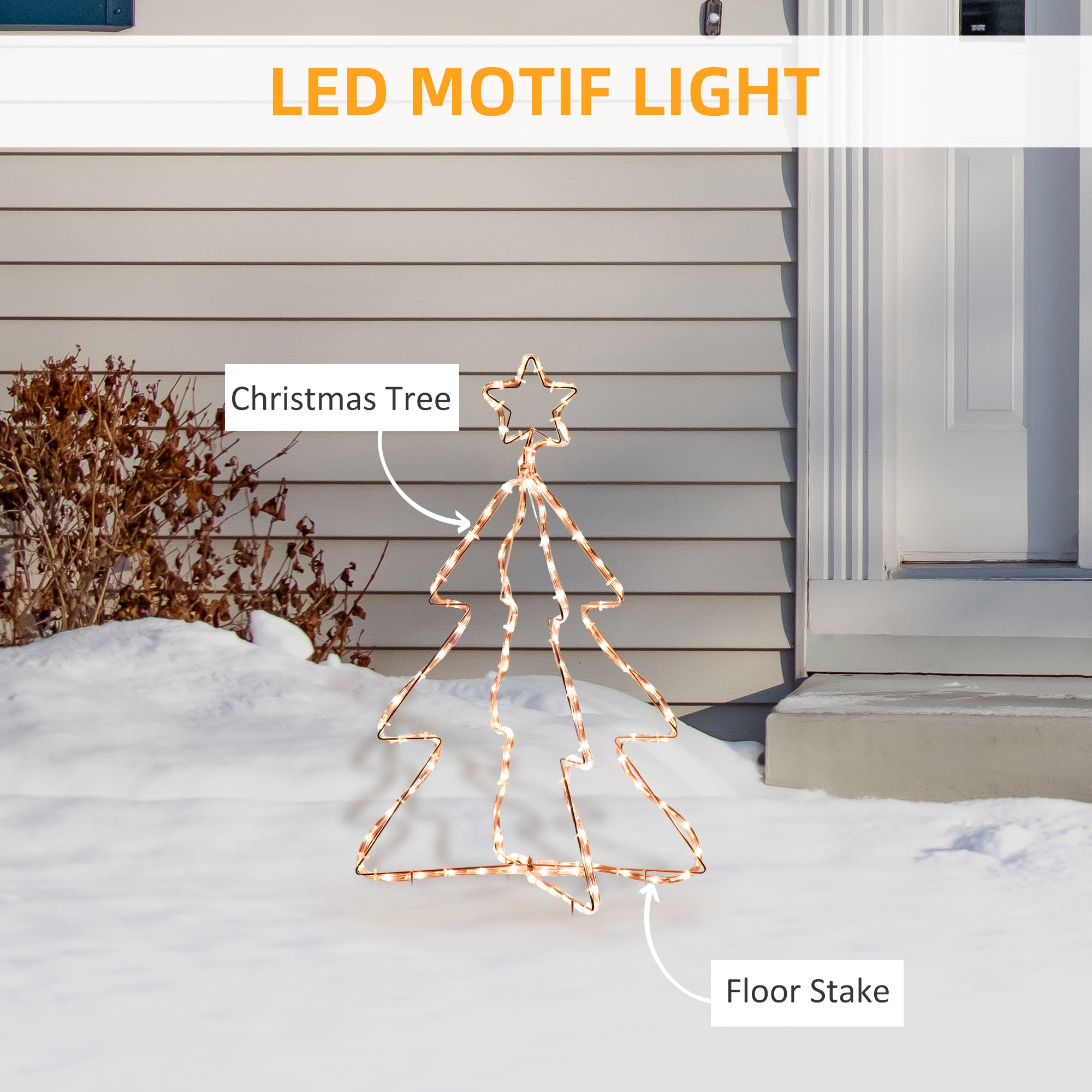 30" Outdoor LED Christmas Tree Rope Lights, LED Outdoor Christmas Decoration with Ground Stakes, Warm White