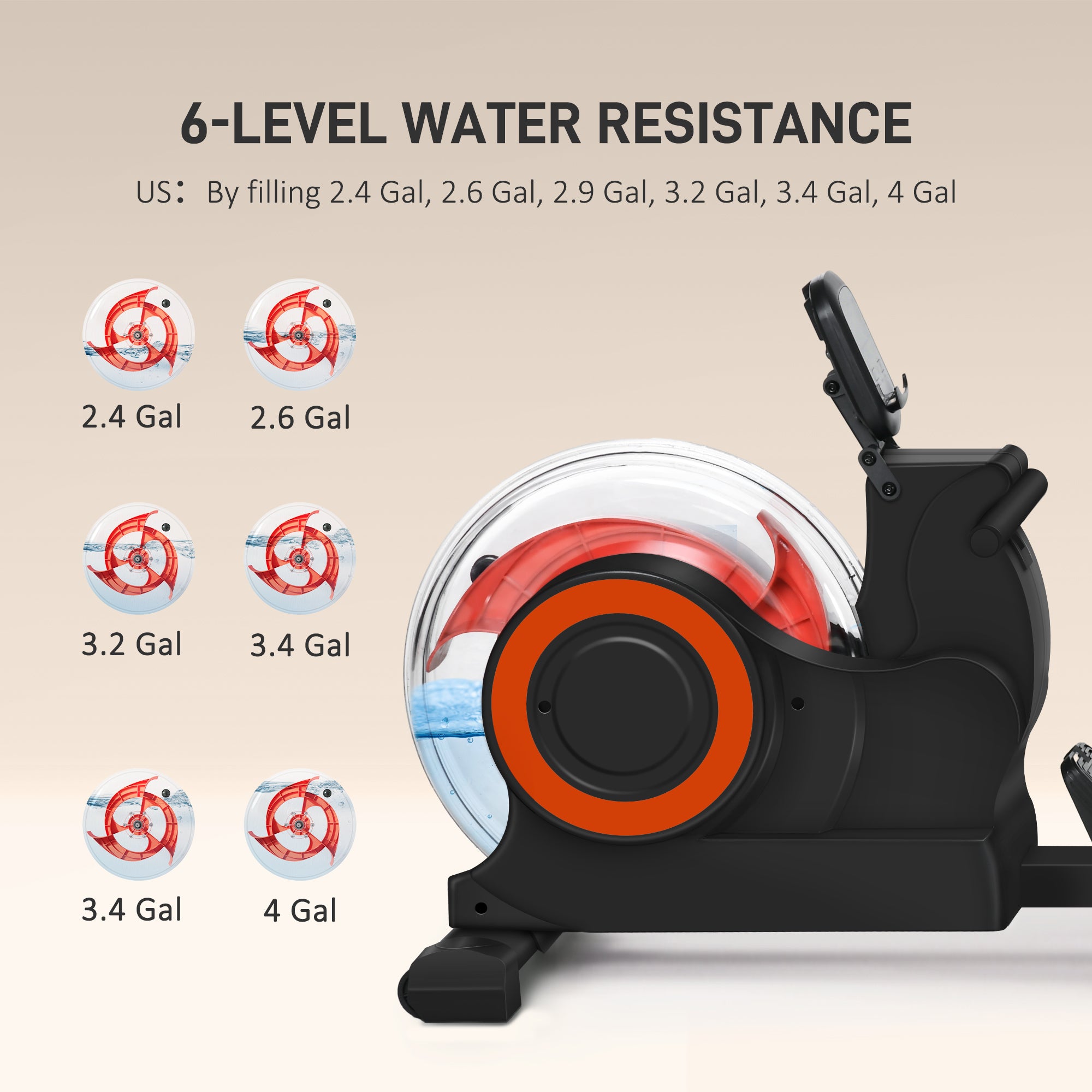 Foldable Rower Machine, Water Rowing Machine with Wheels, LCD Monitor and Tablet Holder for Cardio Training, Red