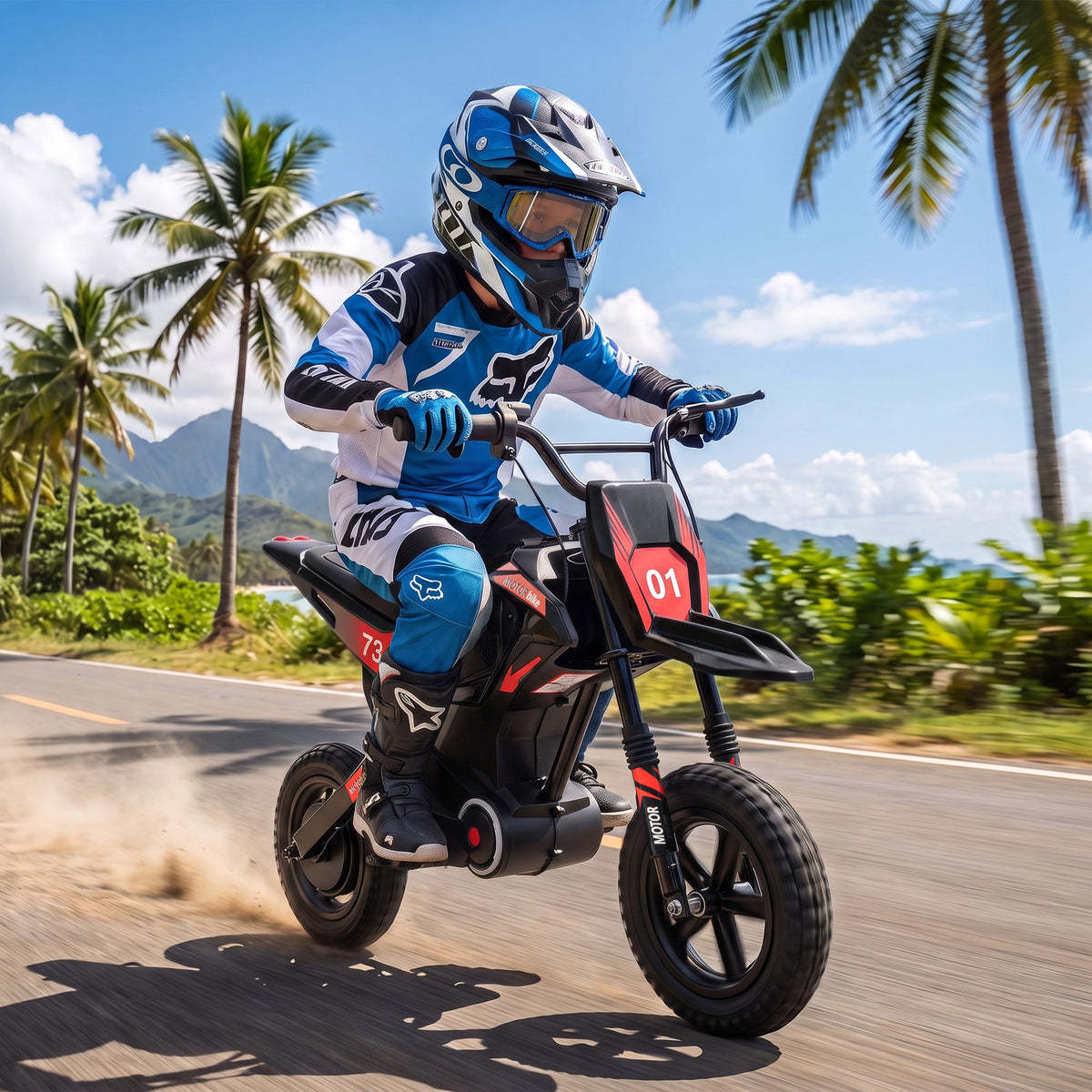 24V Kids Electric Motorcycle with 180W Brushless Motor, Suspension, Soft Start, 12" Rubber Tires for 6+ Years, Black