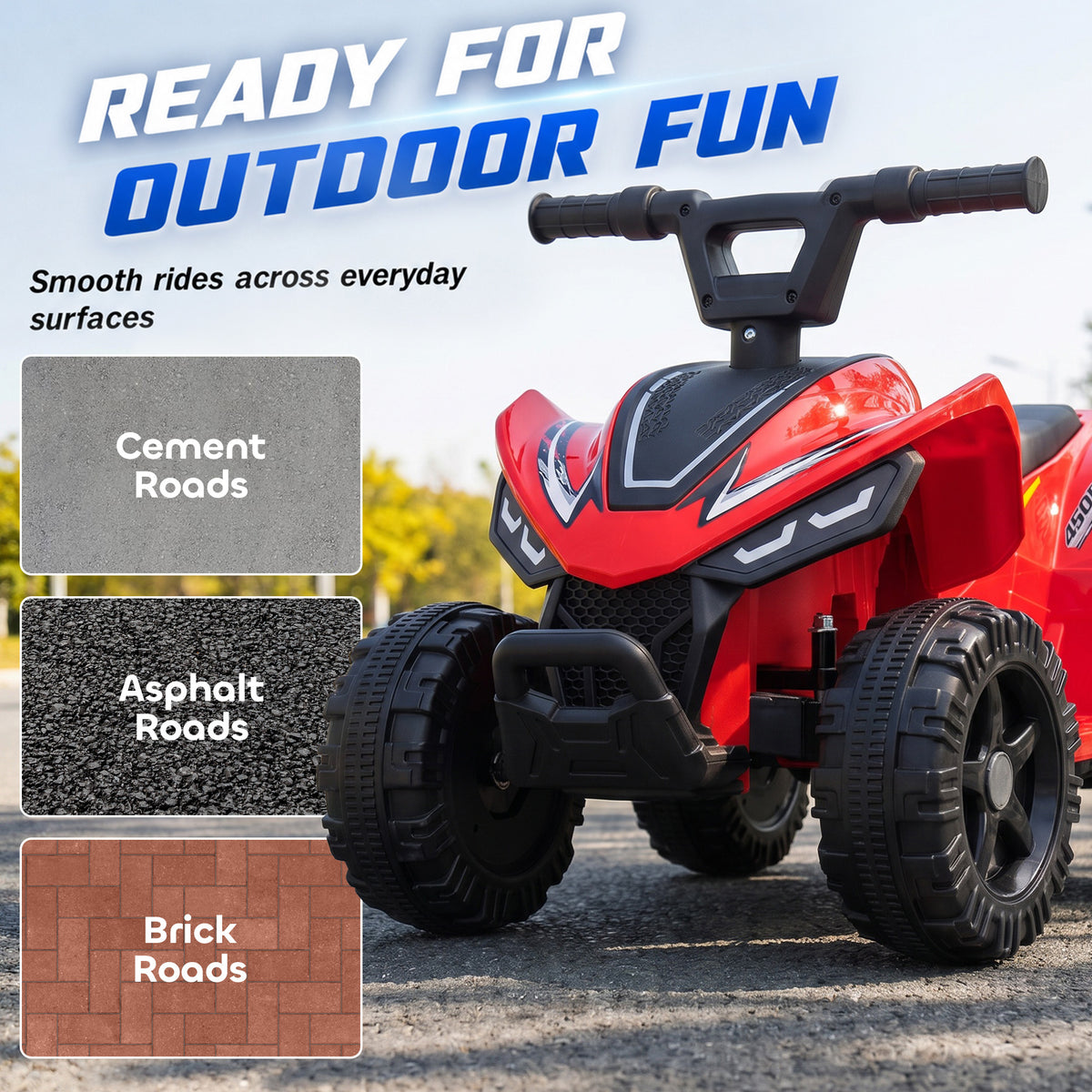 Kids ATV, 6V Battery Powered Kids Quad with 4 Wheeler, Handlebar Button Control, Max 1.2MPH, Max 55lbs Load, Red