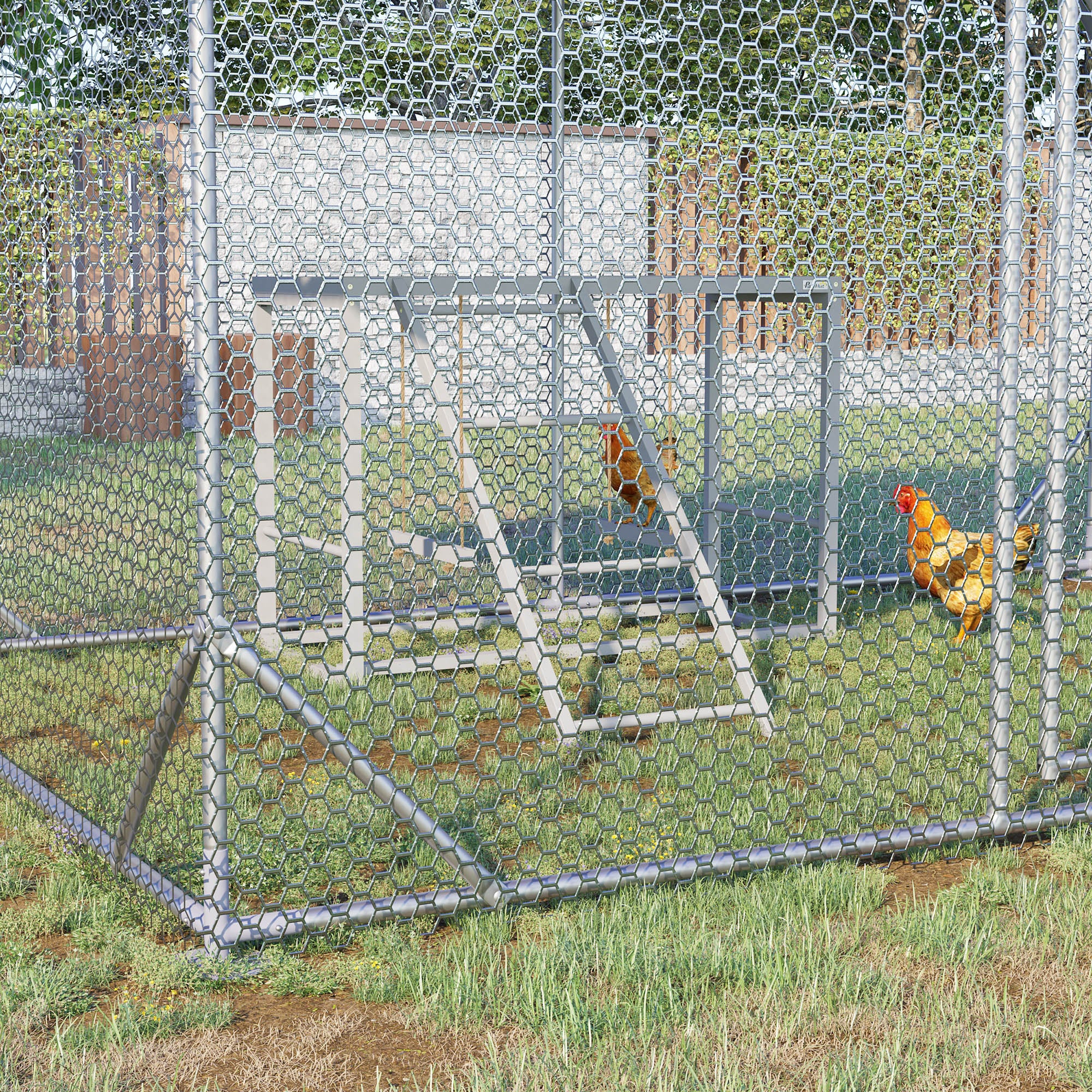 Chicken Activity Play with Swing Set for 3–4 Birds, Wooden Chicken Coop Accessory with Multiple Perches & Hen Ladder, Gray - Gray - Image 2