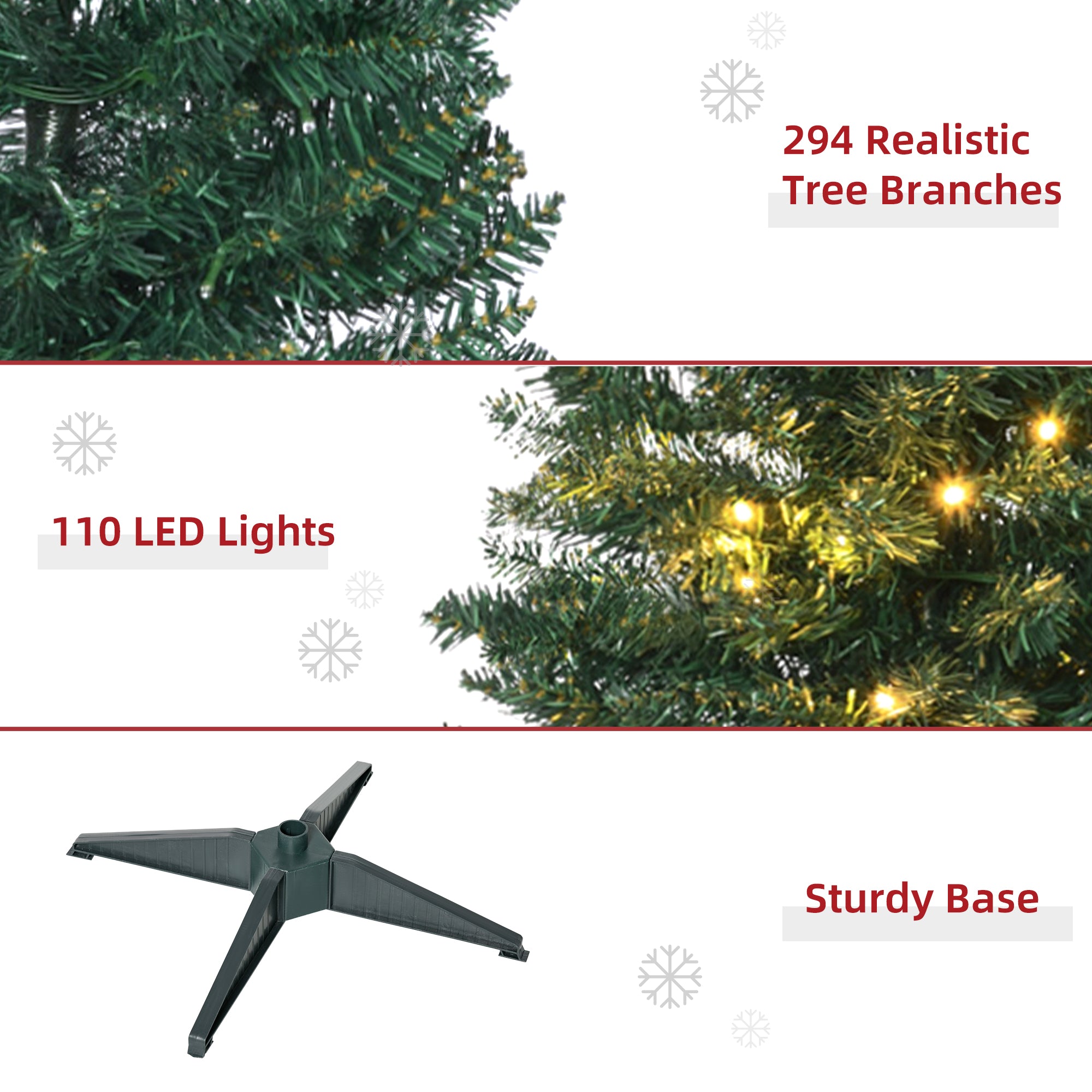 5' Tall Pre-Lit Slim Noble Fir Artificial Pencil Christmas Tree with Realistic Branches, 110 Warm White LED Lights and 294 Tips, Green