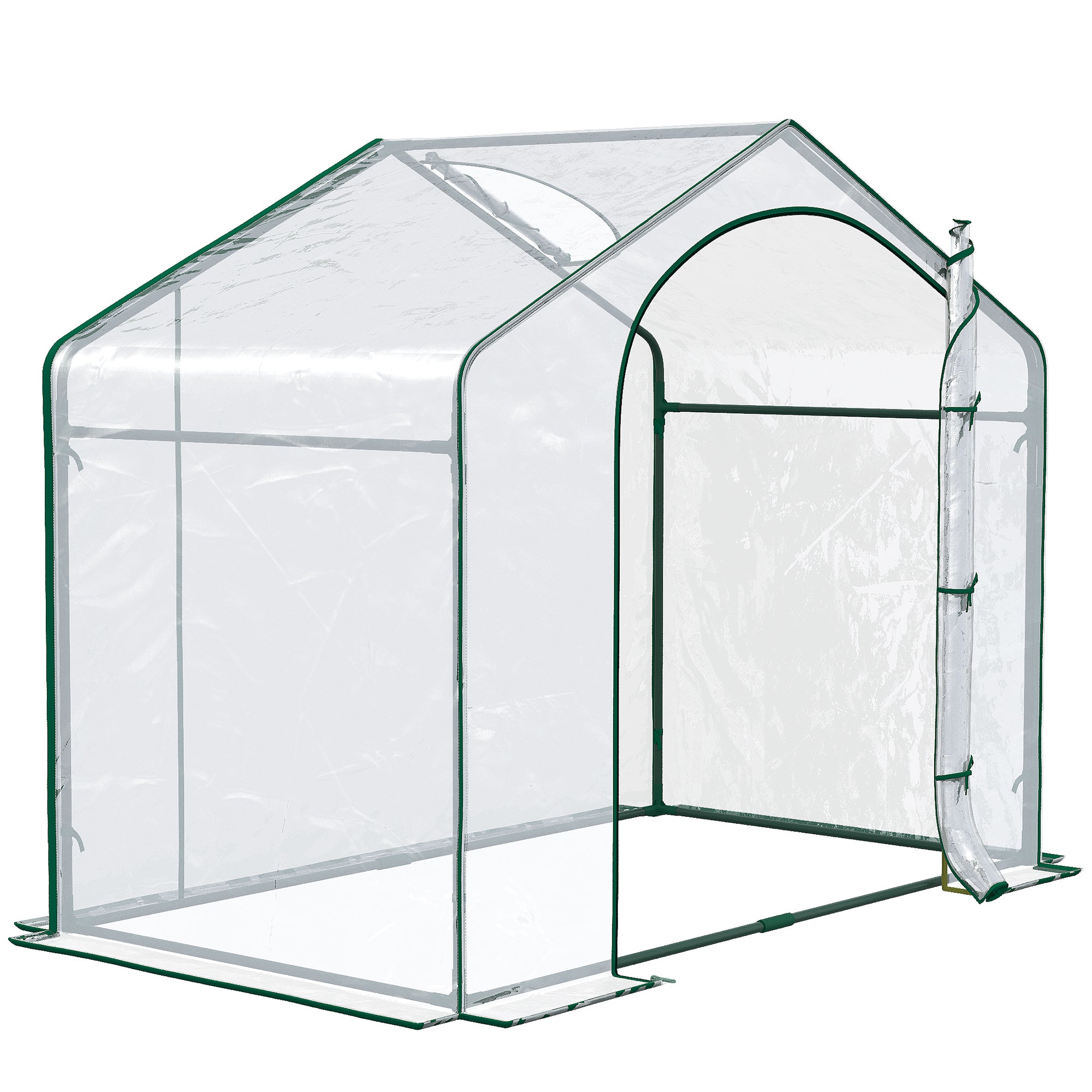 6' x 3' x 5' Portable Walk-in Greenhouse, Plastic Cover, Steel Frame Garden Hot House, Zipper Door, Top Vent for Flowers, Vegetables, Saplings, Tropical Plants, Clear - Clear - Image 7