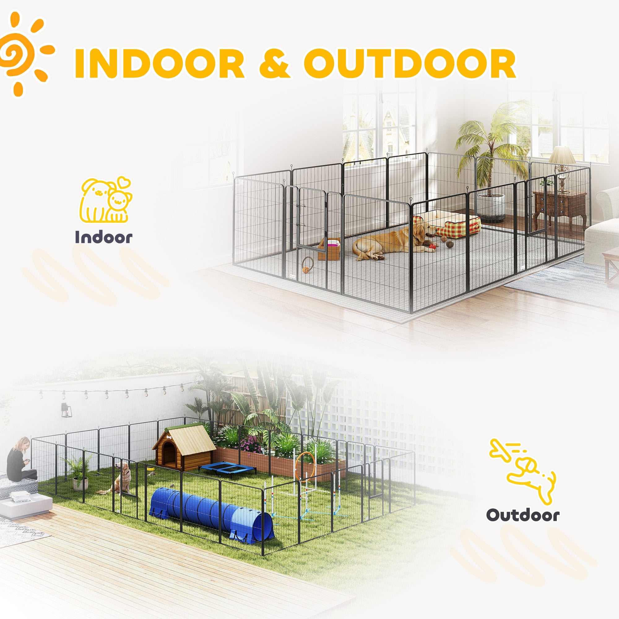 Dog Playpen for Indoor Outdoor, 24 Panels 39" H Puppy Playpen with Lockable Door, DIY Shape Pet Exercise Fence, Gray - Black - Image 8