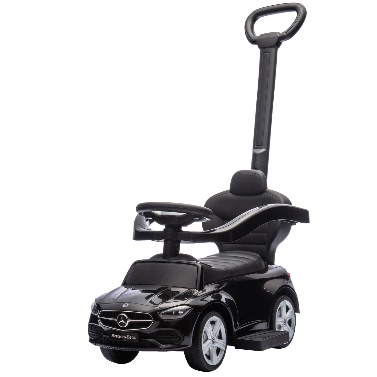 Qaba Mercedes-Benz C-Class Licensed Ride-On Push Car, Baby Stroller Walking Car with Parent Control Handle, Horn, Black