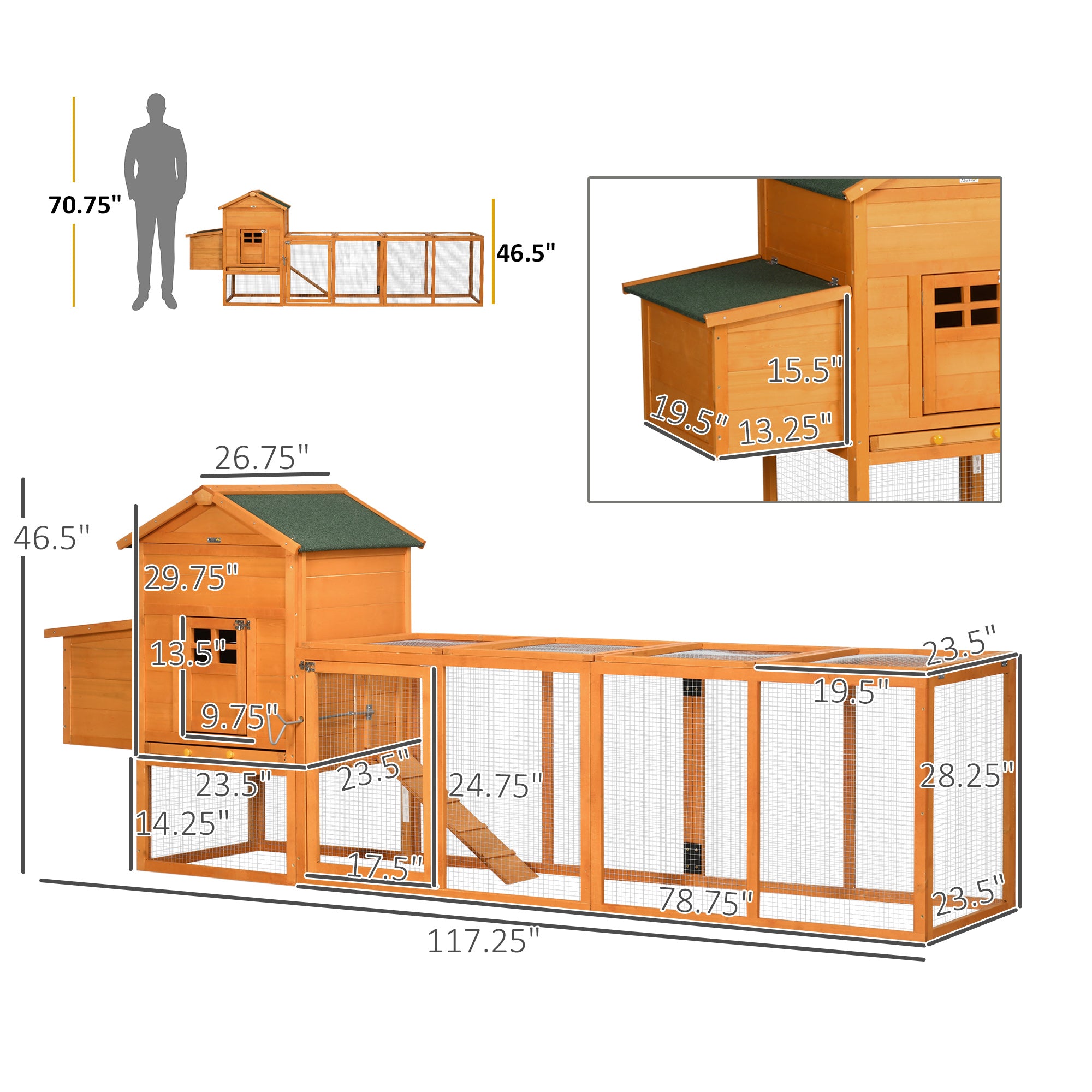Extra Large Run Included Chicken Coop with Removable Tray Orange - Orange - Image 3